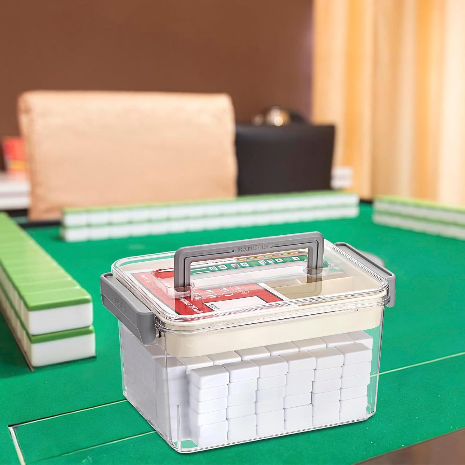 Mahjong Case Only, Empty Mahjong Tiles Storage Box with Removable Tray, Plastic Mahjong Tile Holder for 160-200 Tiles, Large Capacity Game Accessories Organizer for Home Party Gatherings