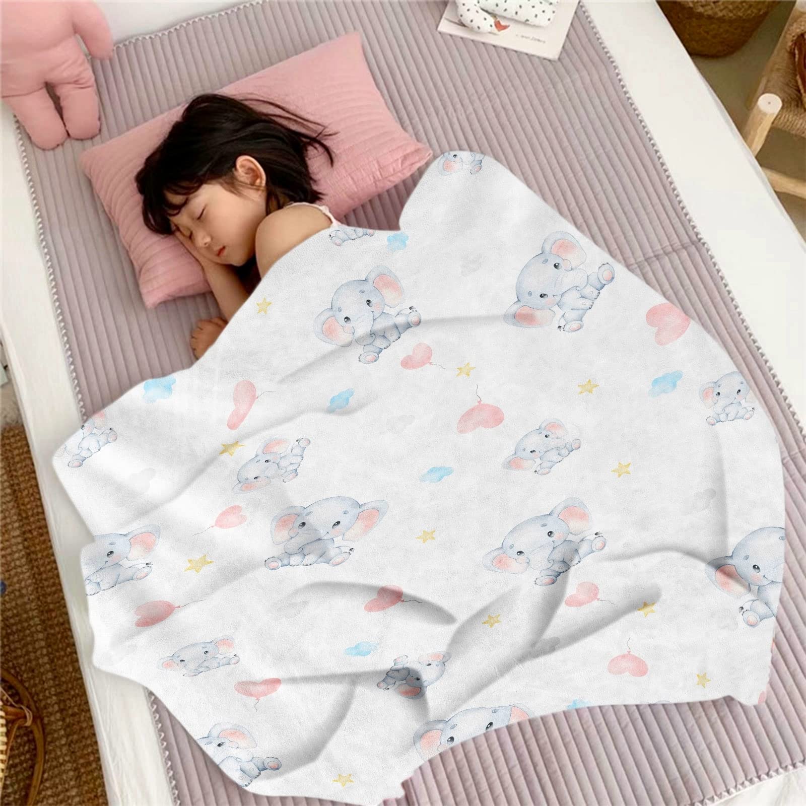 Lingqiang Elephant Baby Throw Blanket for Girls Soft Cozy Cute Plush Flannel Crib Nursery - Image 4
