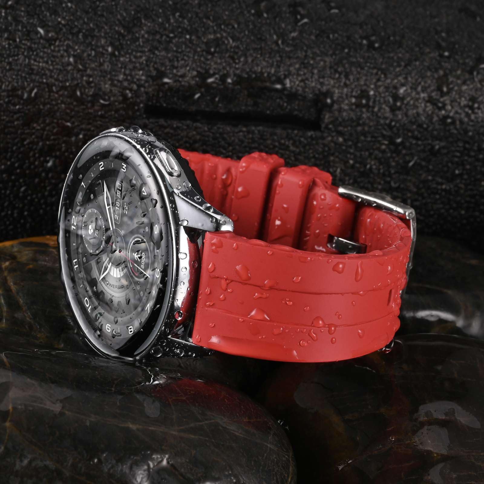 BISONSTRAP Classic Watch Bands 20mm, Fluororubber (FKM) Rubber, Watch Replacement Straps for Men and Women, Heavy Duty Clasp, Red (Silver Buckle)