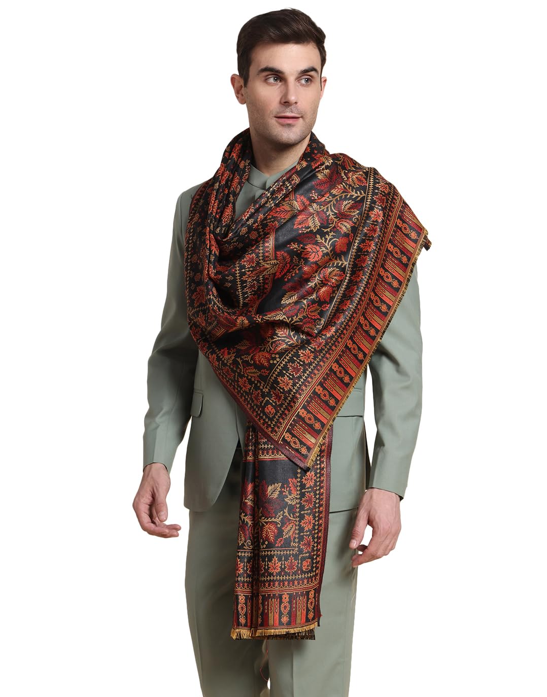 Men's Acro Wool Blend Shawl - Handloom Woven Kullu Pattern - Stoles for Men - Gents Shawls - Soft & Warm Wrap - Ideal for Winter - Size 100cm x 200cm-image-18