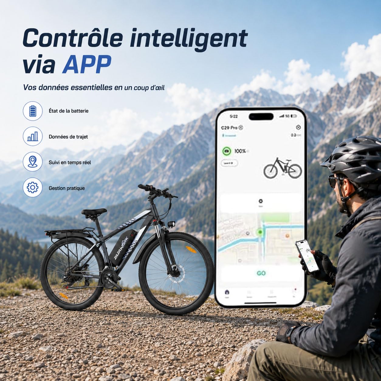 TIGUOWISH C29PRO Vélo Électrique Adulte,Batterie Amovible 48V Moteur Tout-Terrain,VTT 21 Vitesses,Freins à Disques Sécurisés,Écran LCD Intelligent,Éclairage LED Haute Luminosité