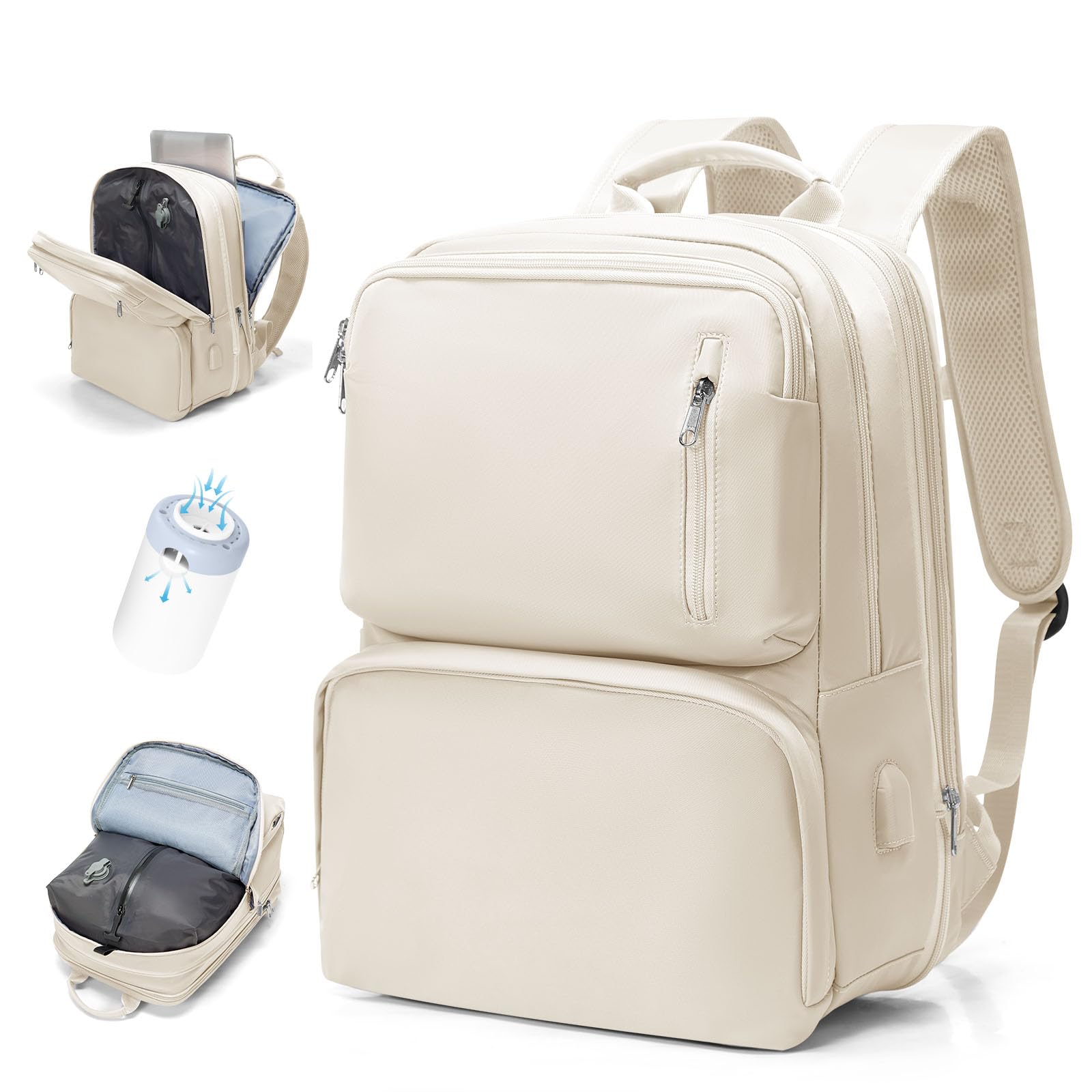 Cabin Bags for Travel, Underseat Carry on Hand Luggage Backpack for Women Airplane Approved Travel Backpack Personal Item Travel Bag 14 inch Laptop Backpack for Business Casual Work Beige — view 29