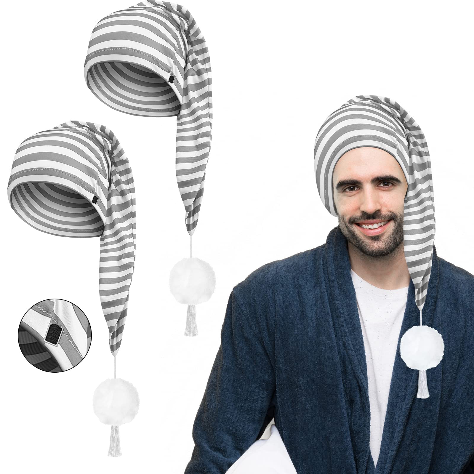 Eurzom 2 Pcs Men's Night Cap Striped Pajama Hat Adjustable Sleeping Caps with Pom Ball for Party Supplies