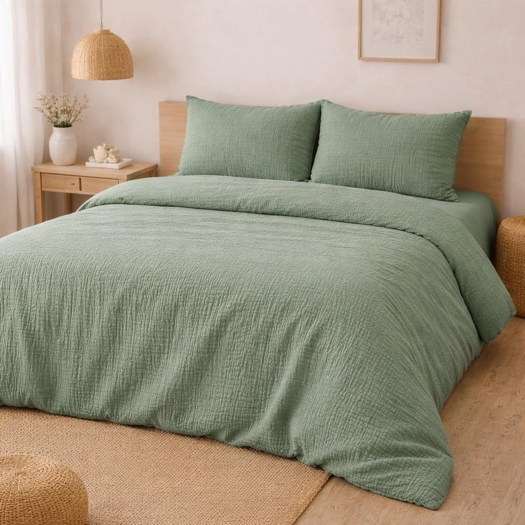 KGS Parure de lit en Gaze de Coton 240 x 260 cm Sauge