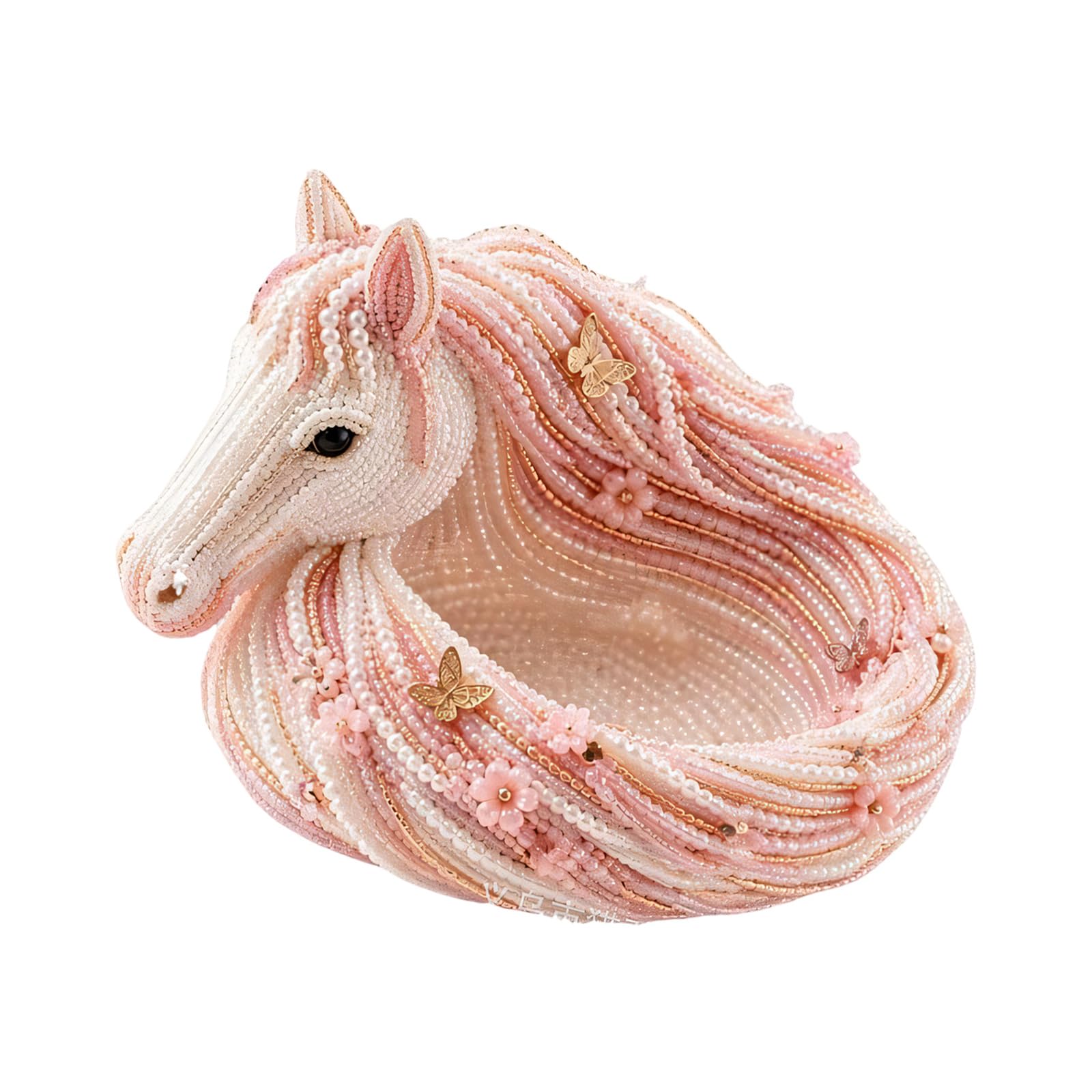 And White Horse Head Trinket Tray Decorative Jewelry Catchall, Beaded Desktop Organizer Accessory Holder in Open PET 20X14X5CM Horse Head Tray Trinket Jewelry Catchall Beaded White Vanity Dresser