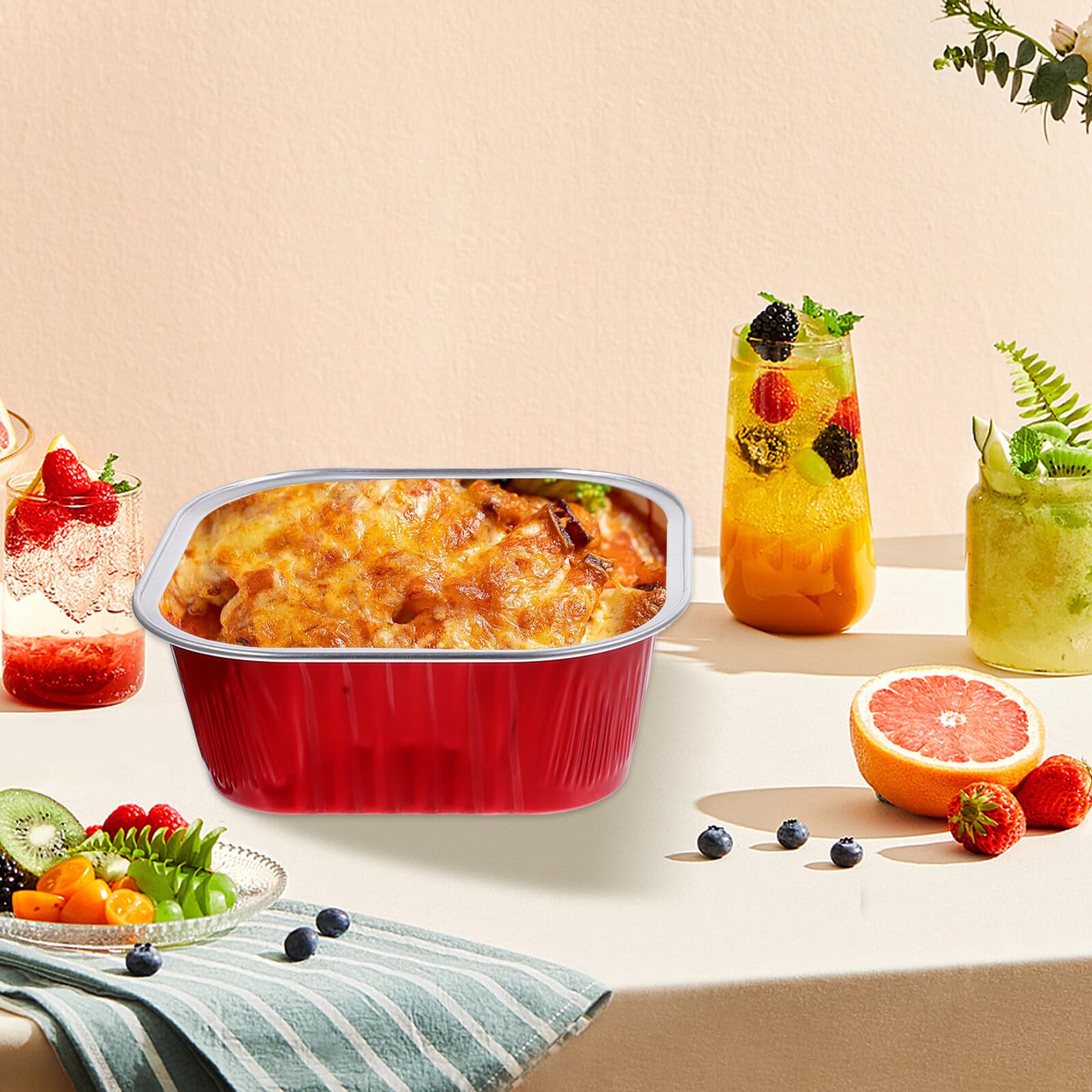 Healeved Set da 40 Vaschette in Foglio di Alluminio Coperchio per Dolci, Resistenti al Microonde e Impilabili, Capacità 300ml per Picnic e Barbecue