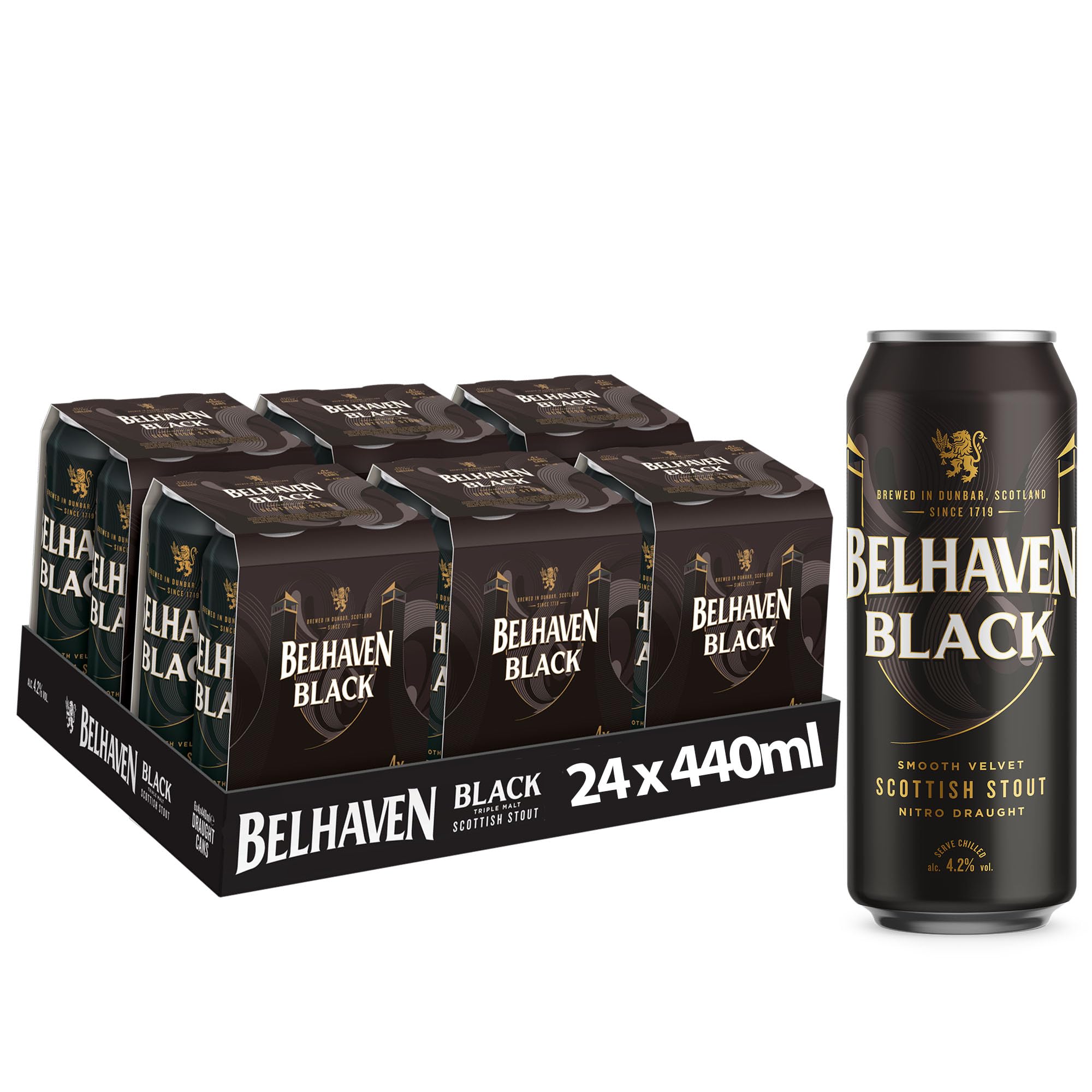 – Belhaven Black Scottish Stout – 24 x 440ml Cans | Smooth, Rich, Roasted Dark Beer with a Full-Bodied, Creamy Finish | Ideal for Stout Enthusiasts and Beer Lovers
