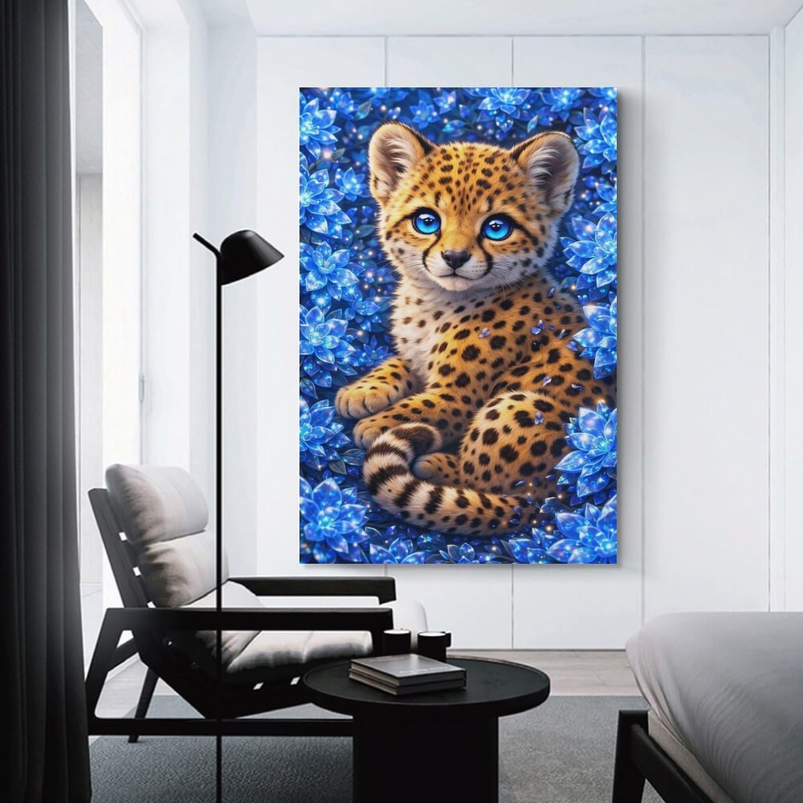 Junmoney Wall Picture Print Crystal Bloom Cheetah, 24x36inch(60x90cm), for Living Room, Lounge Or Sitting Room, Modern Wall Decor for Cosy Interiors