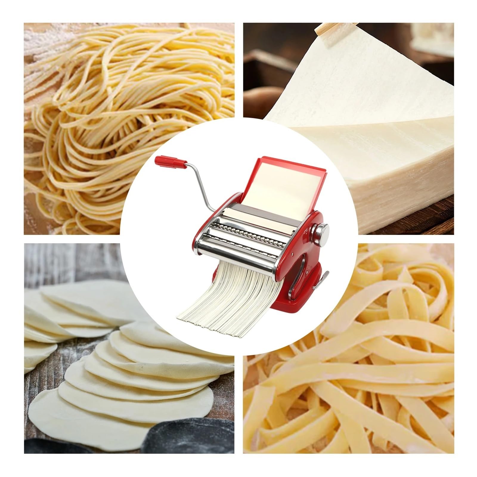 Macchina For La Pasta, Macchina Manuale For Pasta Con 3 Lame, 6 Spessori Regolabili, Acciaio Inossidabile Rosso, Impugnatura Ergonomica