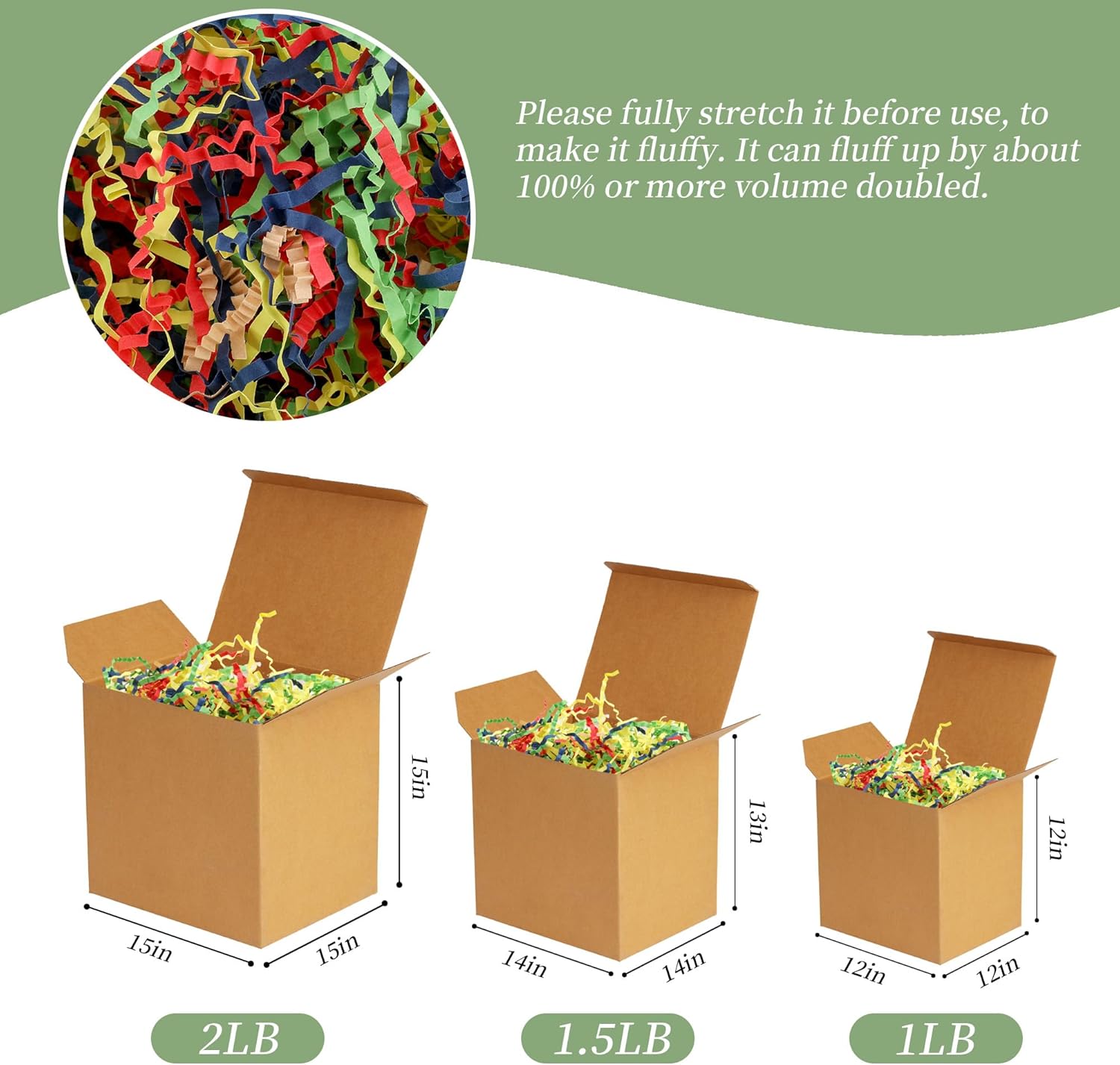 2 LB Carnival Mix Crinkle Cut Paper Shred Filler - Red, Kraft, Green, Yellow and Blue - Great for Gift Wrapping, Basket Filling, Box Confetti and Stuffing