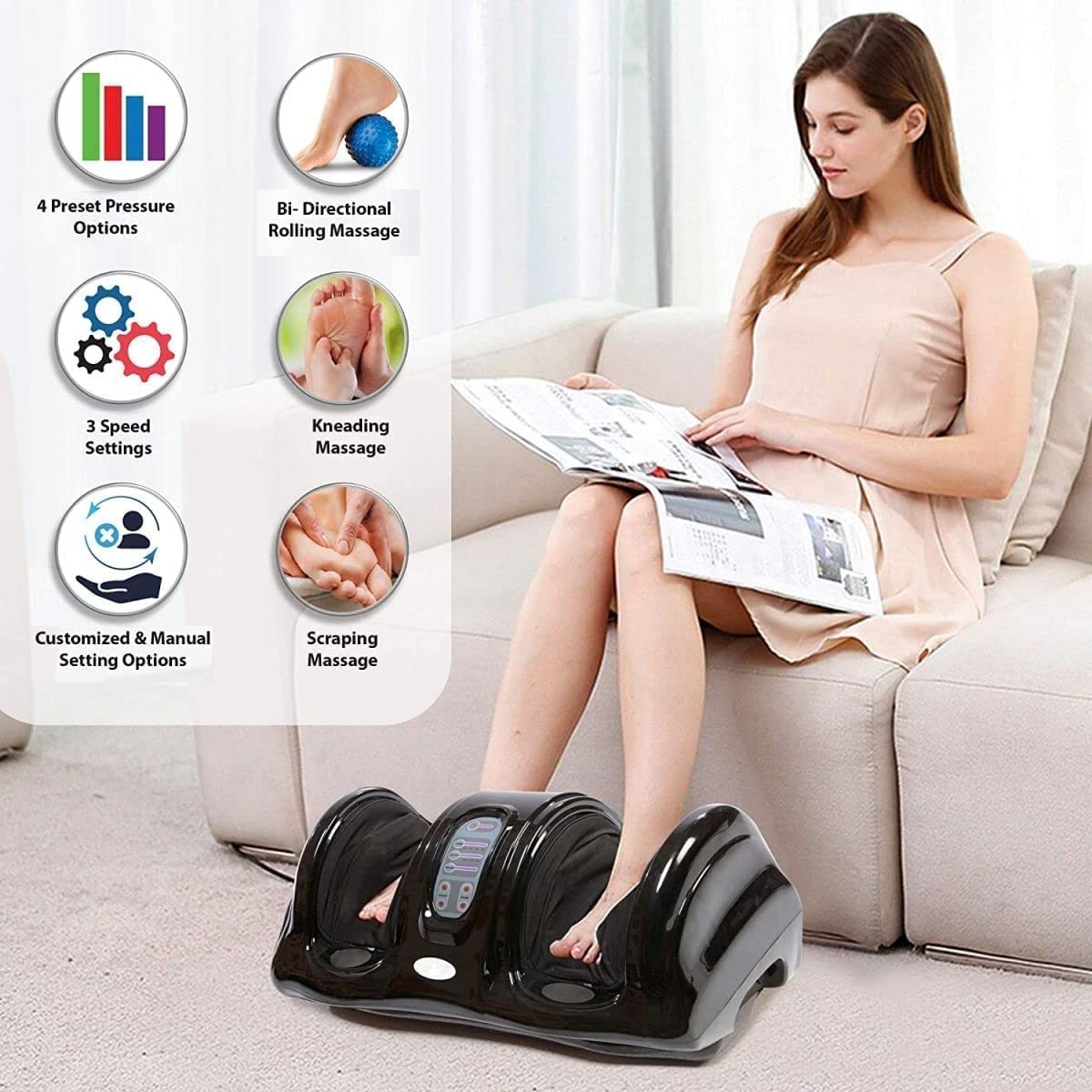 SONIQE Corded Electric Foot Massager for Leg Massage Machine with Kneading Function for Pain Relief & Improving Blood Circulation (Multi Color) (Pack of 1)