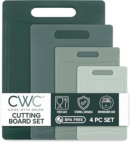 Vista 63 de COOK WITH COLOR Juego de tablas de cortar antideslizantes, esenciales de cocina con mango de fácil agarre para carne, verduras y frutas, 3 tablas