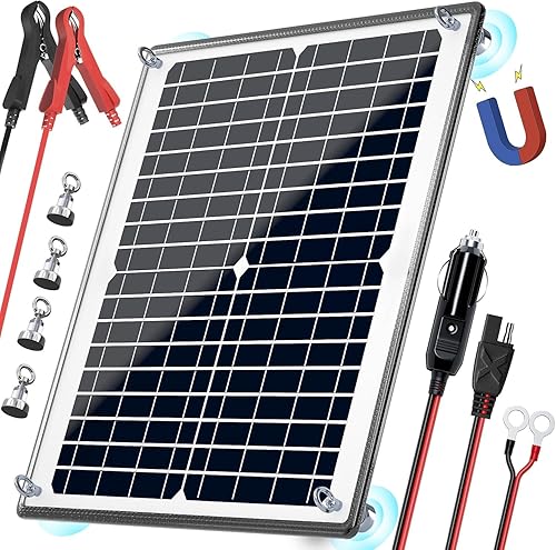 POWOXI Kit de panel solar de 12 V 20 W magnético + controlador de carga MPPT, cargador de batería solar impermeable, cargador de batería solar, clip