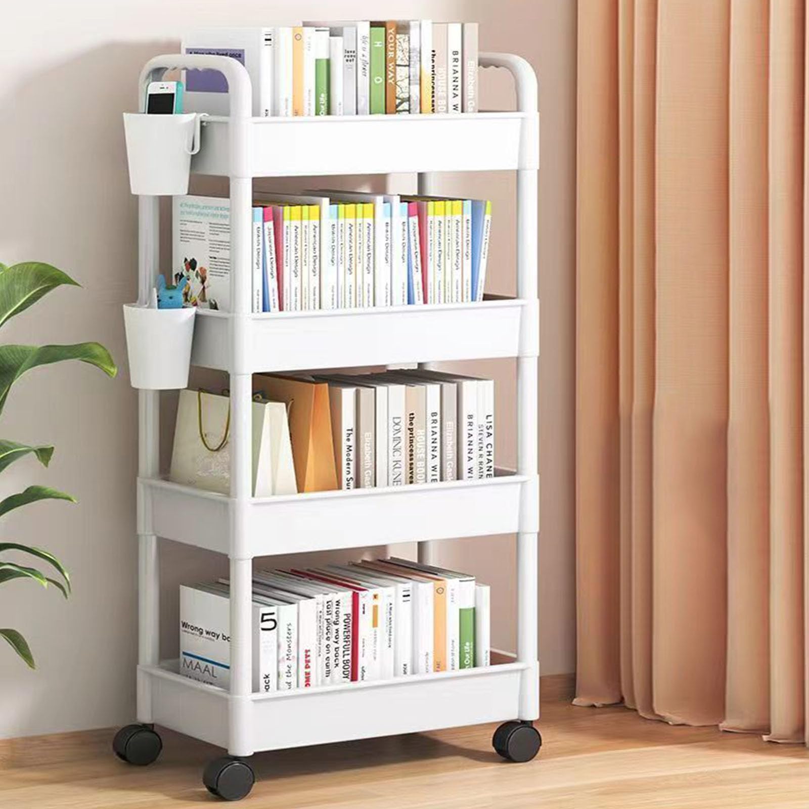Carrello porta a 4 livelli, portatile, salvaspazio, Black
