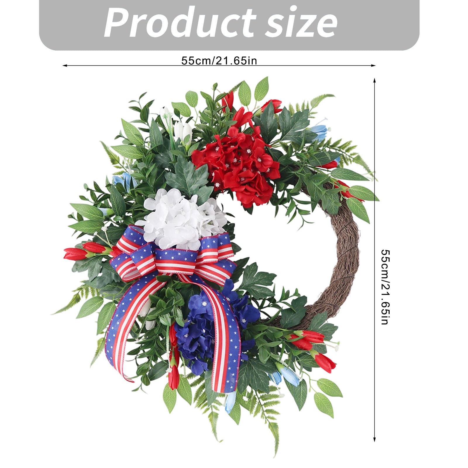 Couronne de porte d'entrée bleue en tissu robuste pour décoration de jour de l'indépendance
