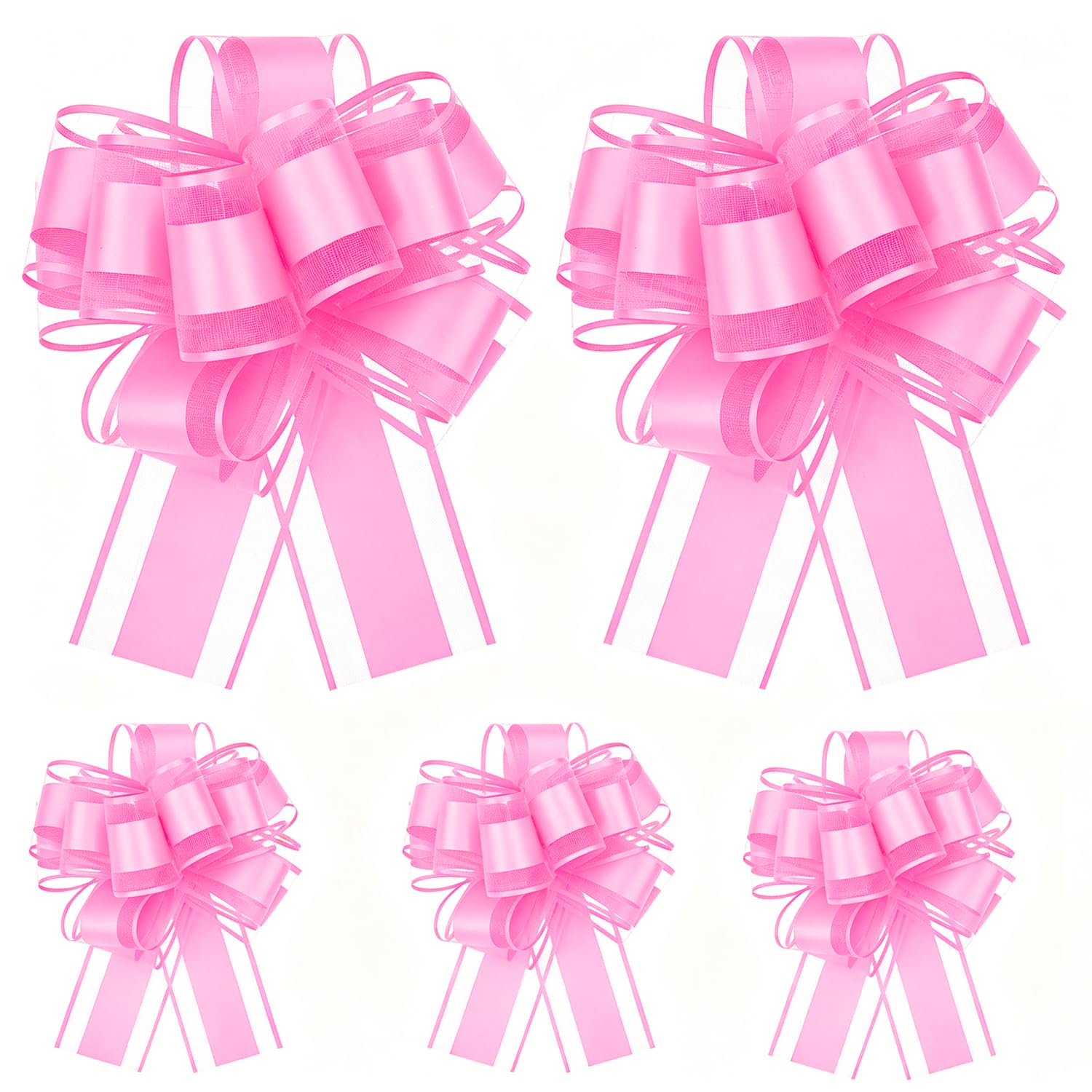 YAWYO 5 Pcs Pink Bows for Gift Wrapping, 6 Inch Large Pull Bows for Wedding Birthday Party Flower Gift Baskets Boxes Decoration Christmas Valentine's Day