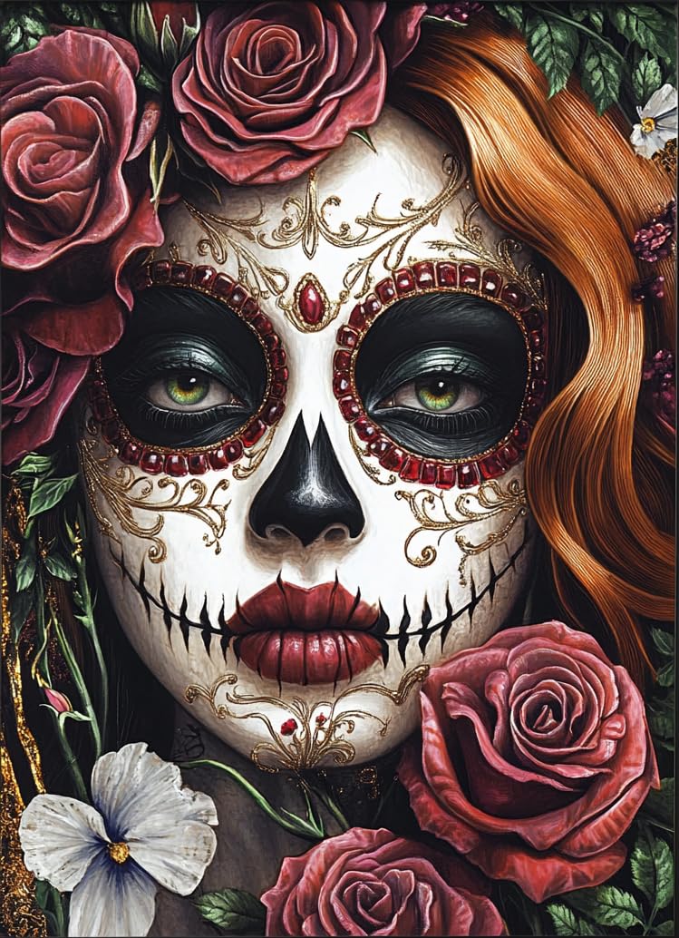 Sugar Skull Women Stamped Cross Stitch Kits for Beginners Adults - Preprinted 11CT Easy Pattern Needlepoint Kits, Arts and Crafts for Home Decor (11.8x15.7inch) 553
