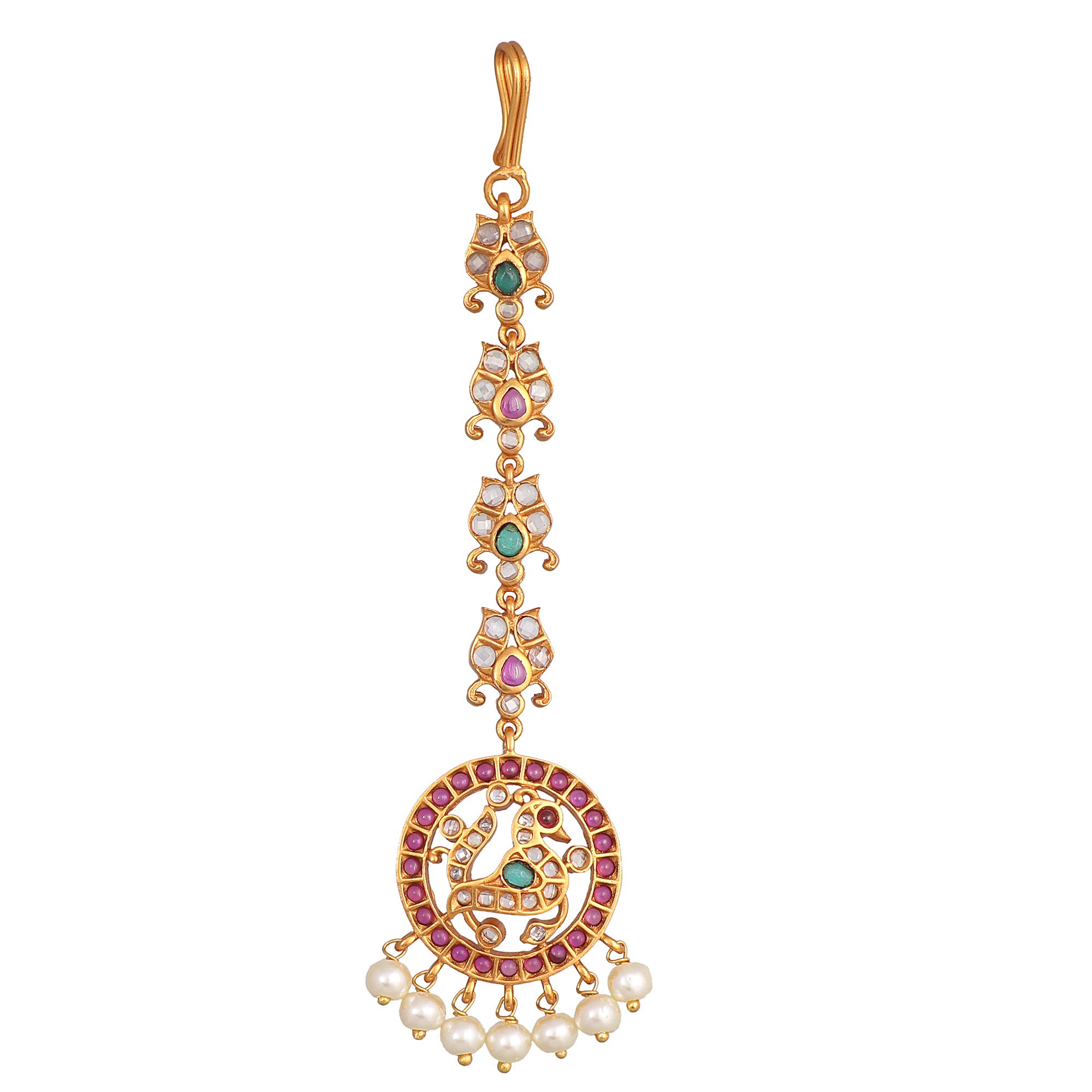 TARINIKAAntique Gold Plated Kiran Maang Tikka Set with Peacock Design - Indian Maang Tika for Women Perfect for Ethnic occasion | Traditional Maang Tikka For Women