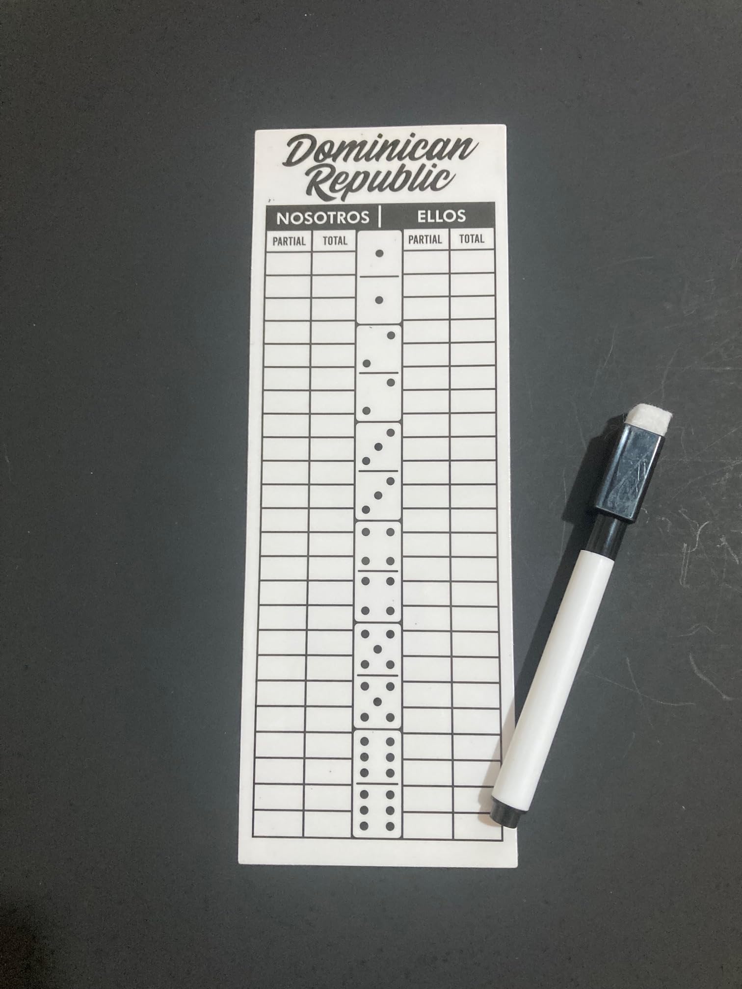 PRK 14 Dominican Republic Double Six Dominoes Reusable Domino Score Pad with Pen - Durable and Convenient