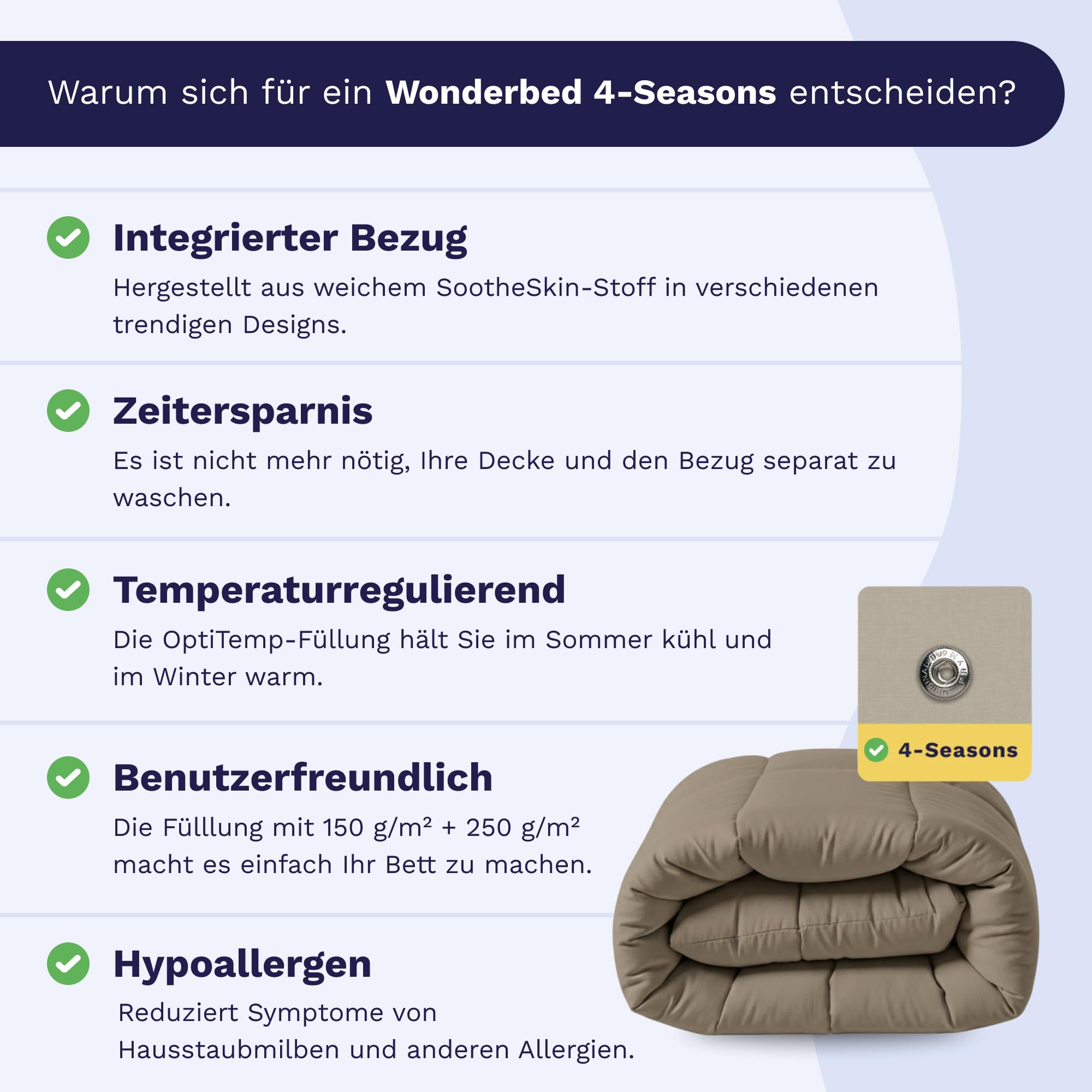 Zelesta Wonderbed 4-Jahreszeiten Bettdecke 140x200 cm – 2-in-1 Kombi Set (300 + 150 g/m²) | Bettdecke & Bezug in einem | Edelstahl-Klicksystem (Urban Brush, 140x200 cm)