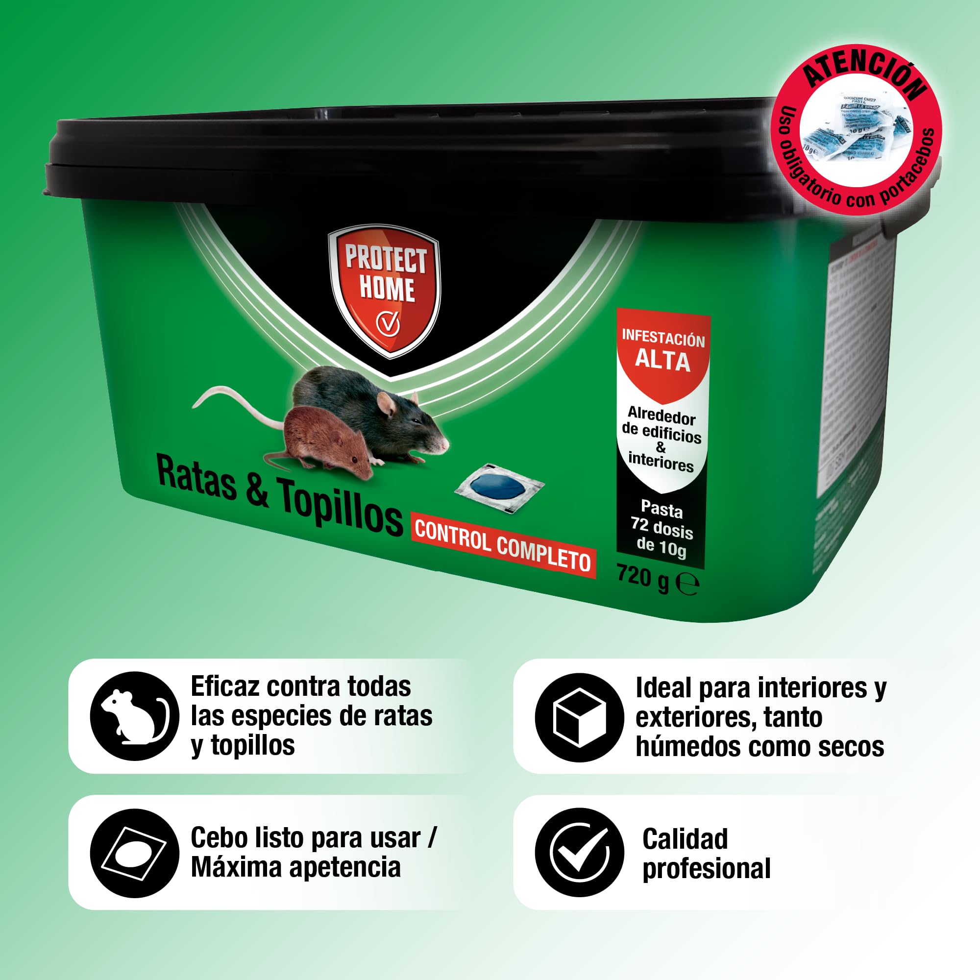 Protect Home, Atrayente de ratas y topillos en formato pasta. Indicado para interiores y exteriores. Único registrado en España para el control de topillos.