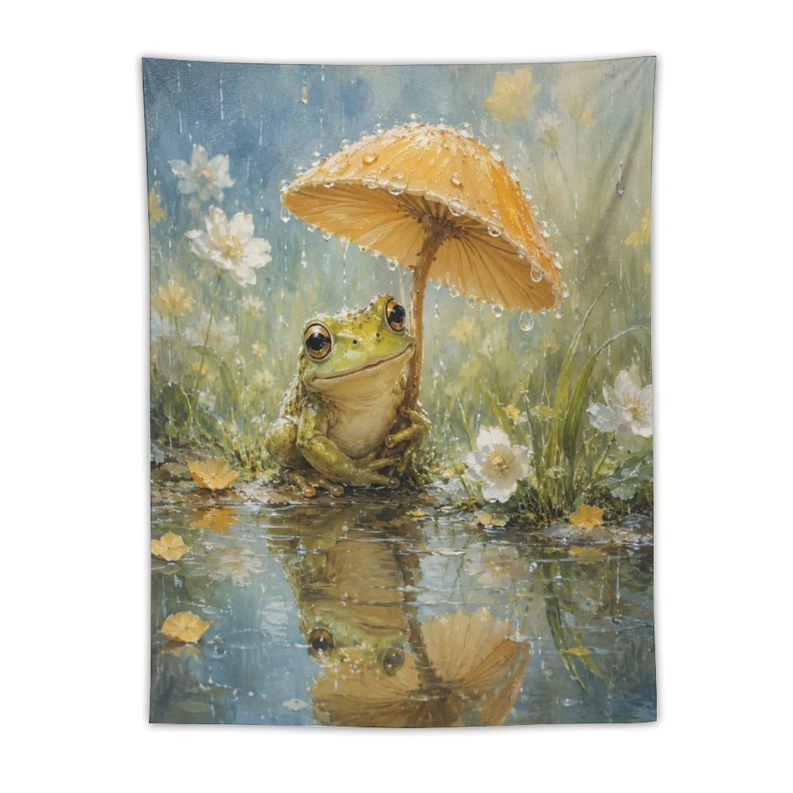 H3B8U2Y5 Umbrella Frog Wildflower Wall Tapestry, Ukiyo-e, Quiet Water