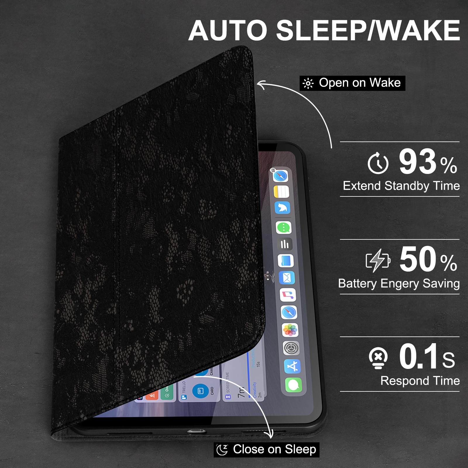 Lederhülle für iPad Pro 11 Zoll (M5/M4) 2025/2024, Vollnarbenleder, Schutzhülle Smart Folio mit Auto Sleep/Wake, rutschfest, Schwarz / Silber