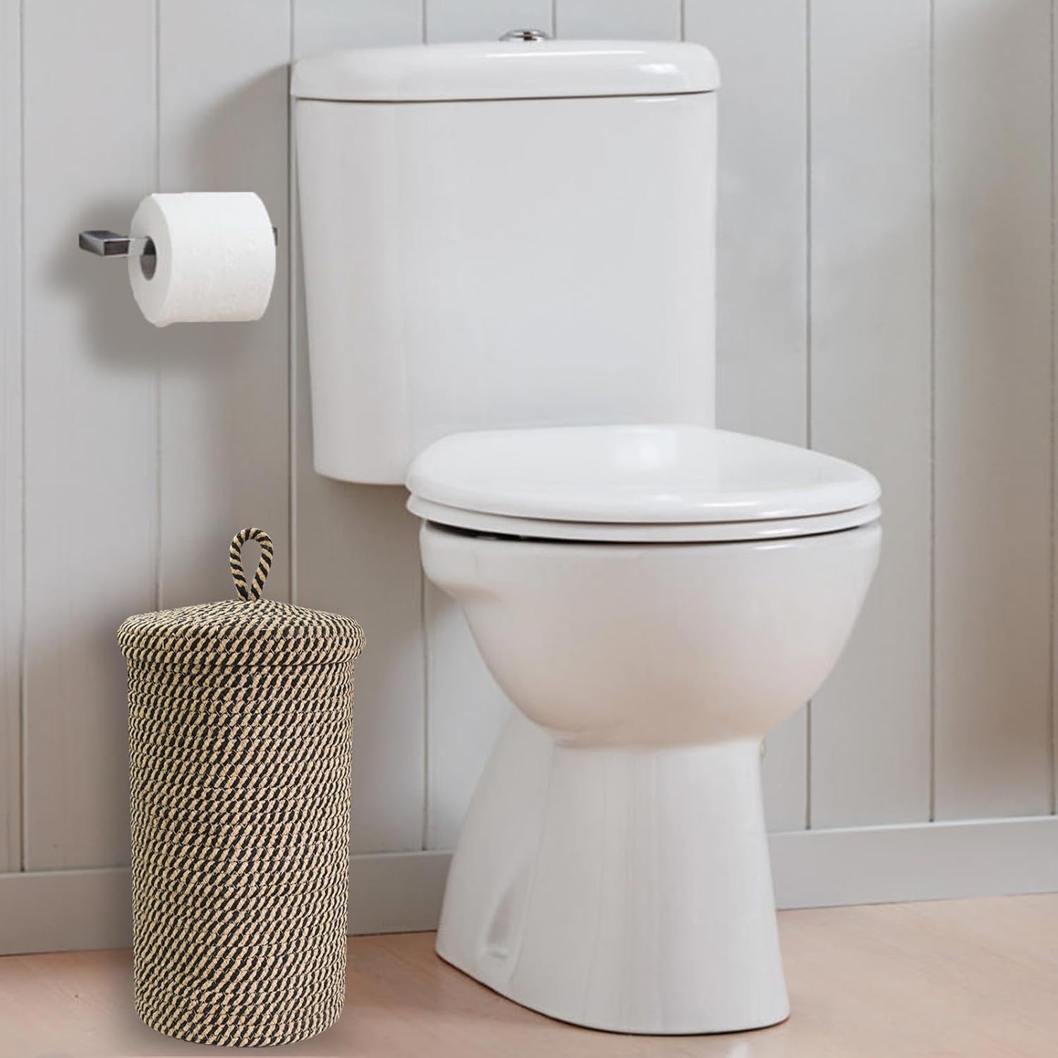 3-Roll Jute Toilet Paper Storage Basket with Lid Removable Washable Liner Bath Tissue Holder Organizer