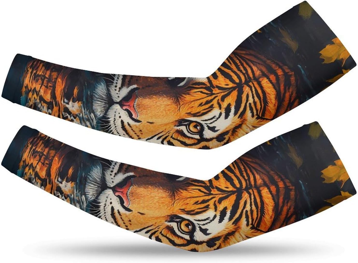 Tiger Swimming in Autumn Arm Sleeves Cooling Sun Protection Sports Compression for Golf Basketball