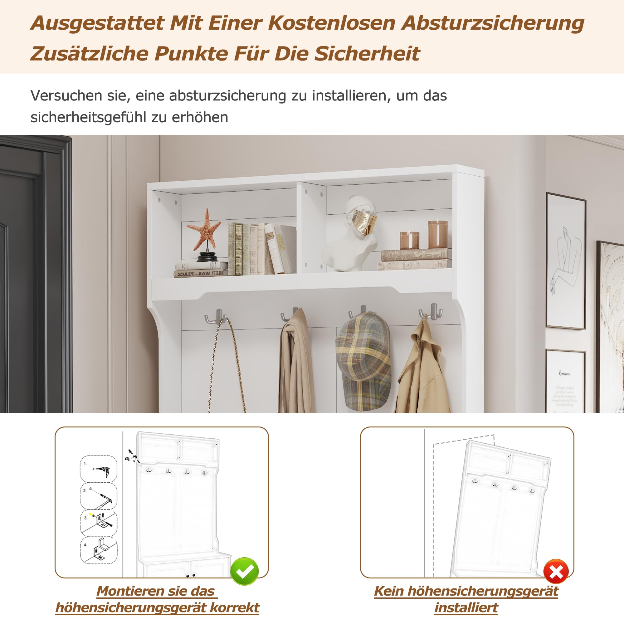 Merax Flurgarderobe, Garderobenschrank Flur, Garderobe mit Sitzbank, Weißer Eingangsschrank mit Stauraum an der Unterseite des Sitzes, 101 x 183 x 47 cm (B/H/T), Weiß