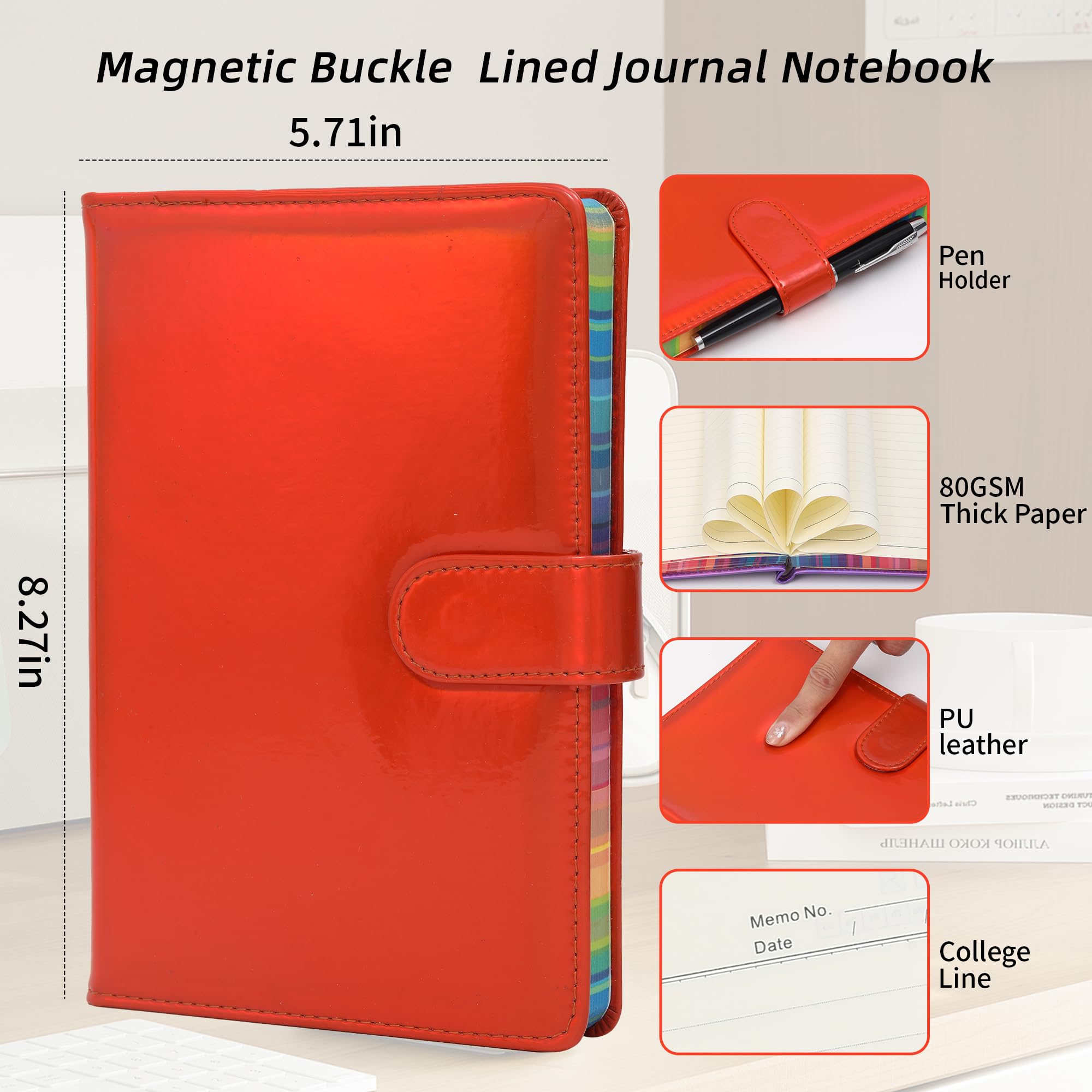 Notizbuch mit magnetischer Schnalle, liniert, für Damen und Herren, 360 Seiten, dick, A5, Leder-Tagebücher, Macaron-Farben, weicher Einband, Schreibbedarf, Arbeit, Notizen, Tagebuch