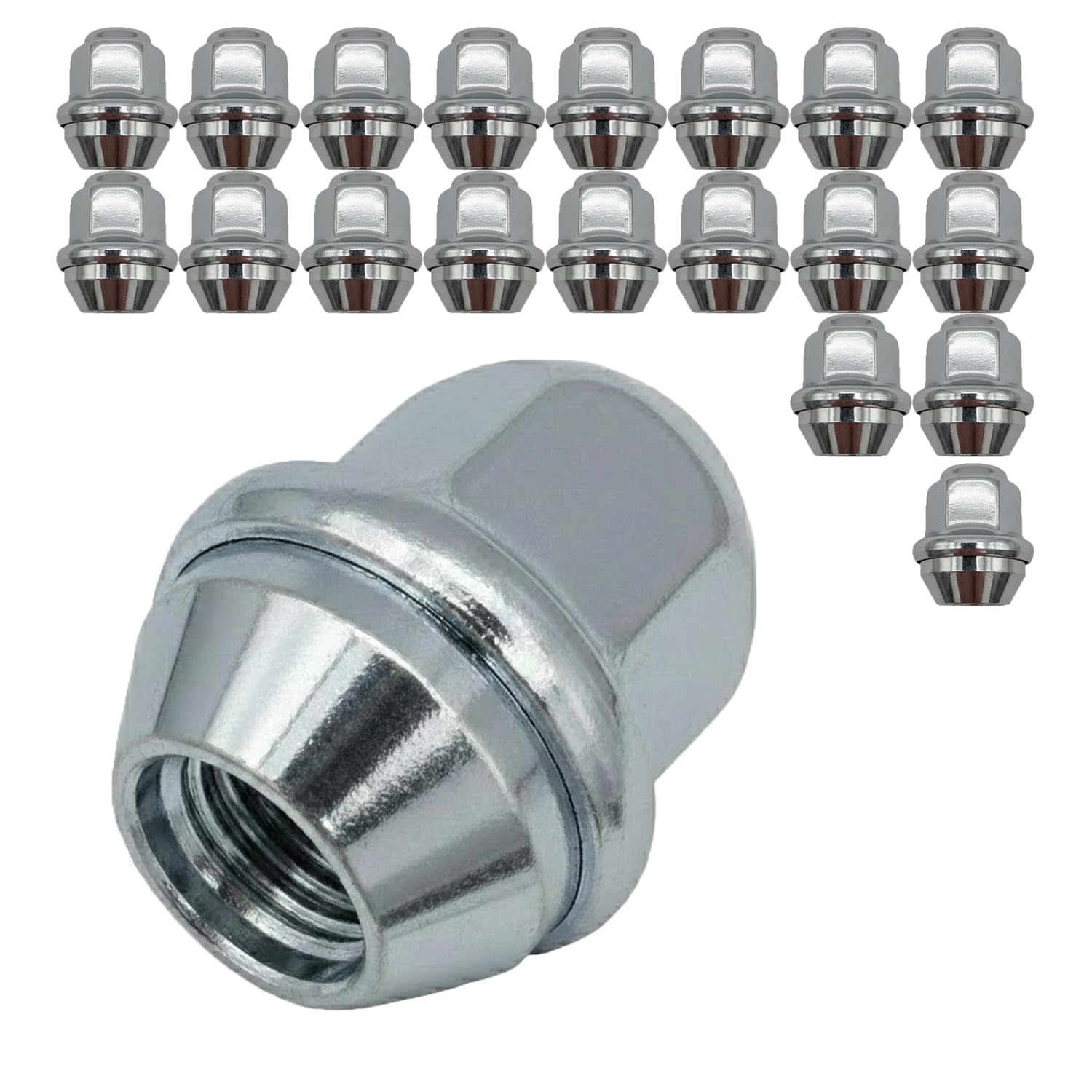 Set dadi per ruota M12 x 1,5 60° chiusi SW 19 mm altezza 31 mm cromato acciaio inox conici cerchioni alluminio