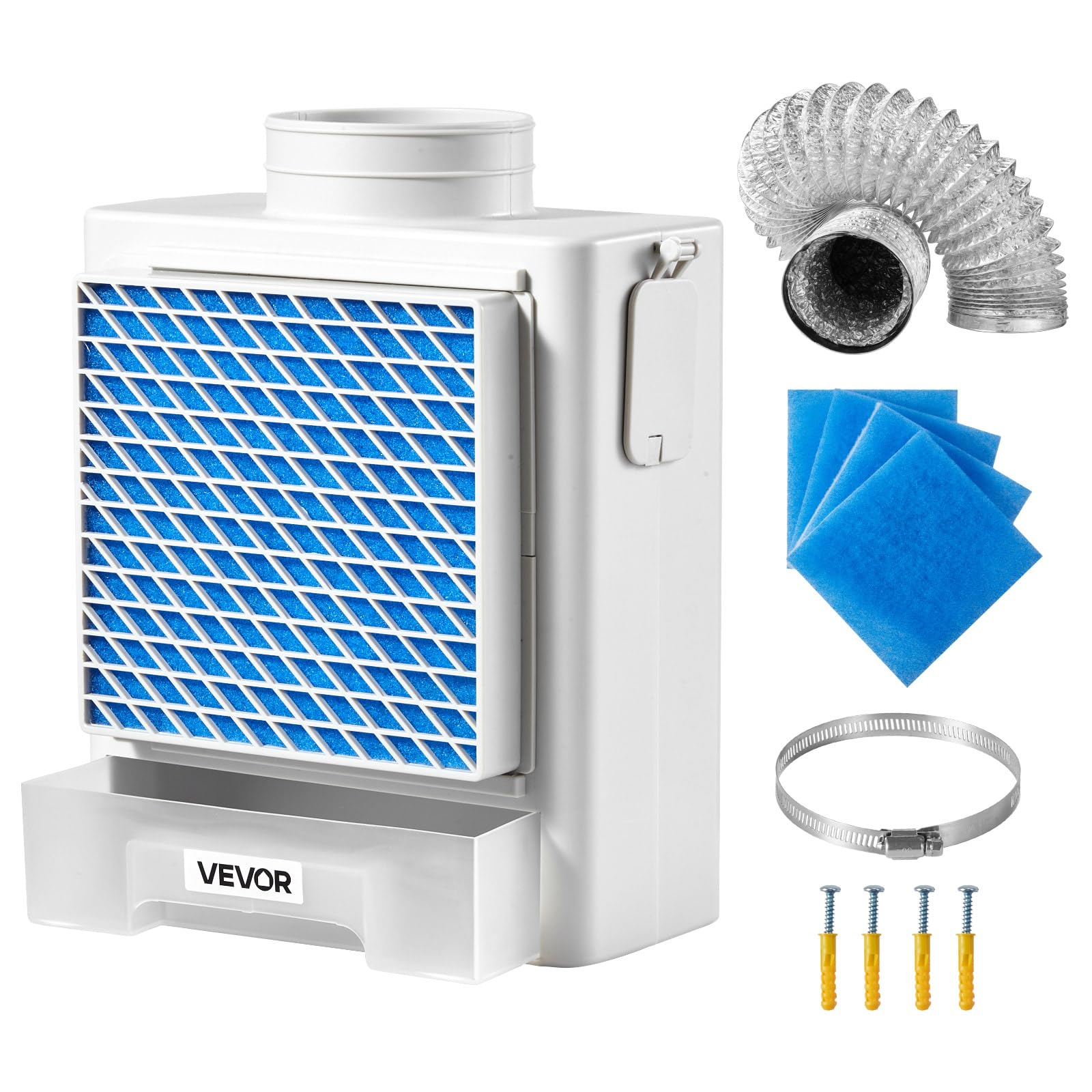 VEVOR Kit de Ventilación 3 en 1 para Secadora de Interior, con Cajón de Agua, a Puerto de Escape 99 mm, con Recordatorio Inteligente de Sobrecalentamiento y 4 Almohadillas Purificadoras, Blanco