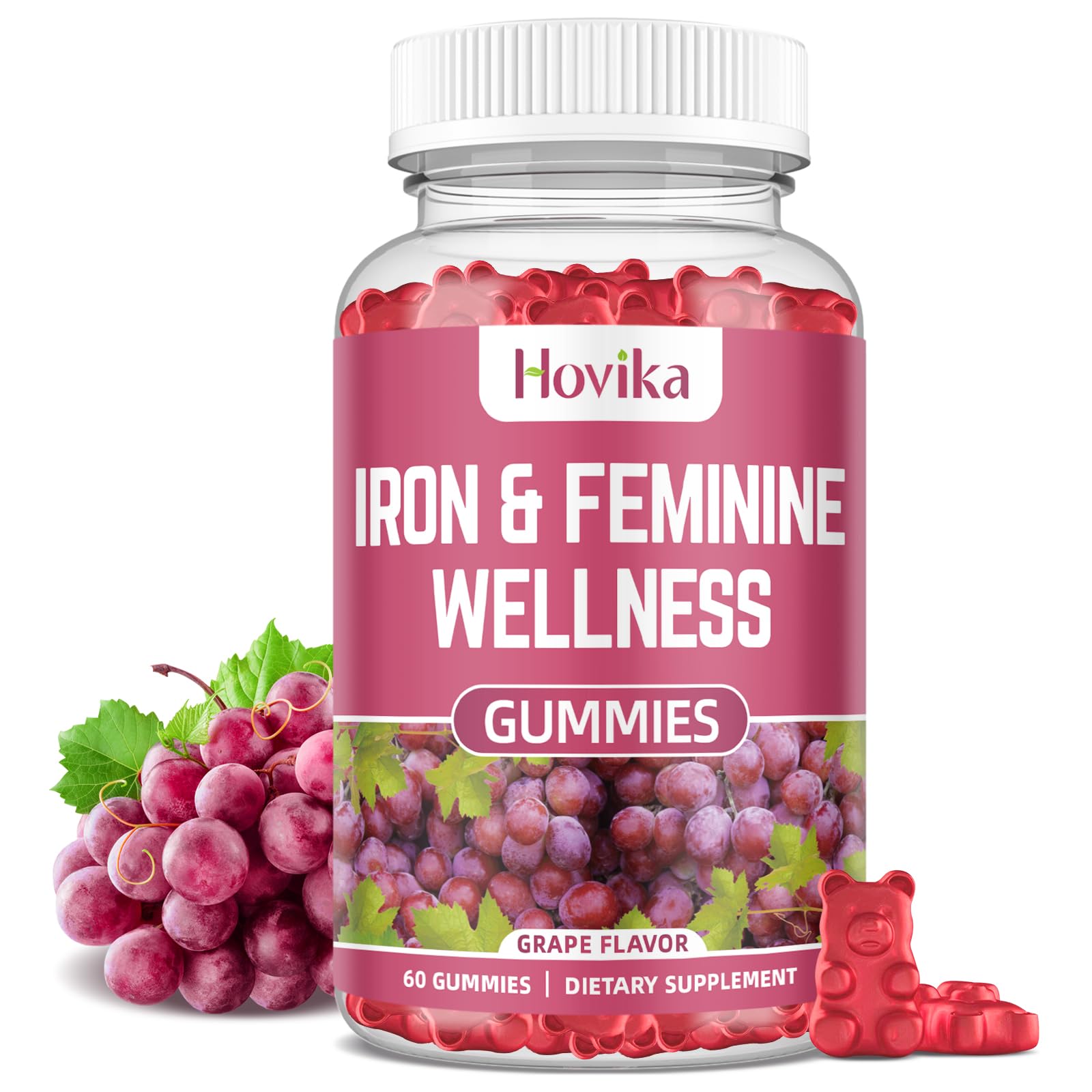 Iron & Hormone Balance for Women Gummies, 40mg Iron Supplement Anemia with multivitamin for Women, Zinc, Selenium, Iodine - for Iron Deficiency - Natural Hormonal Support for PMS, Vegan 60 Count Grape 60 Count (Pack of 1)