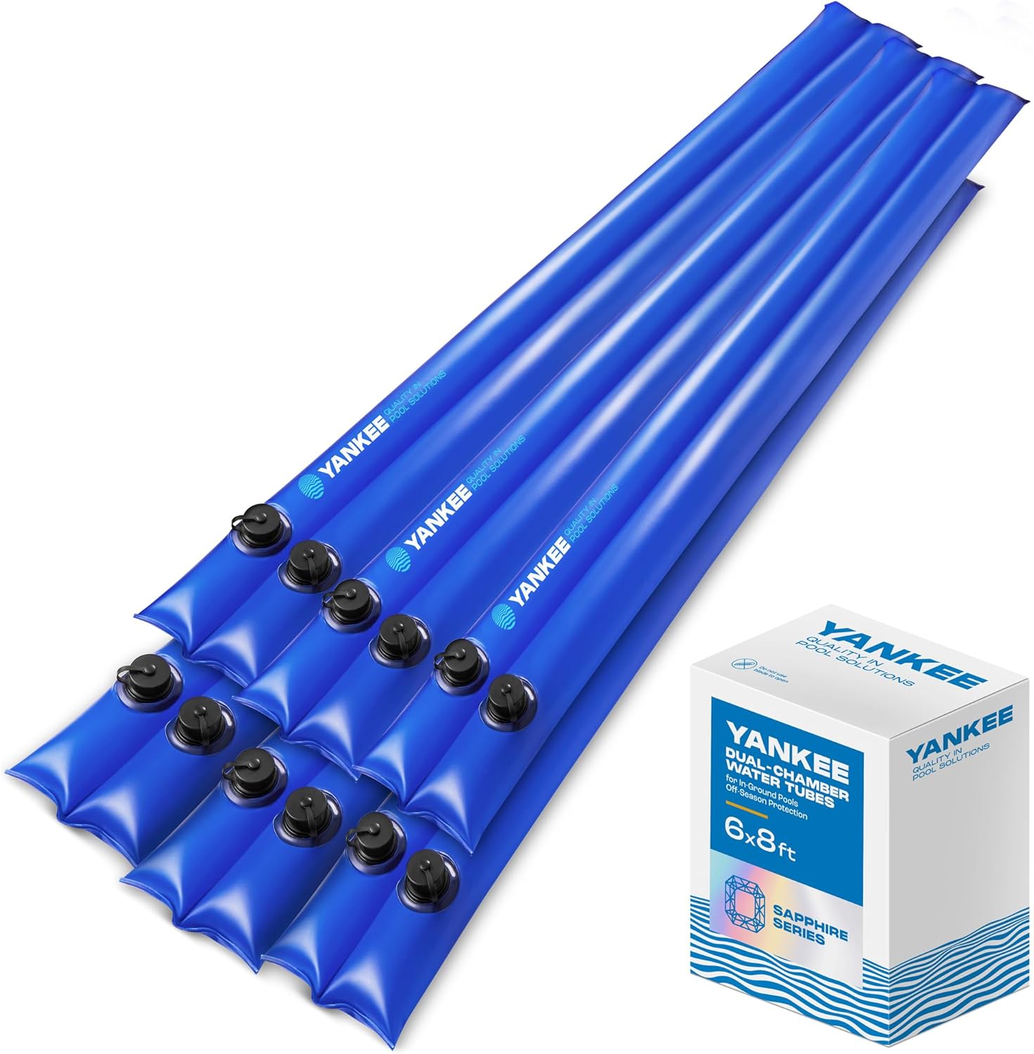 8 ft. Dual Chamber Pool Water Tubes for Pool Cover (6 Pack), Extra Durable 0.4 mm PVC (27 Gauge), Water Bags for Pool Cover Inground, Pool Winterizing Kit by Yankee Pool Pillow 8 ft. Water Tubes (6 Pack)