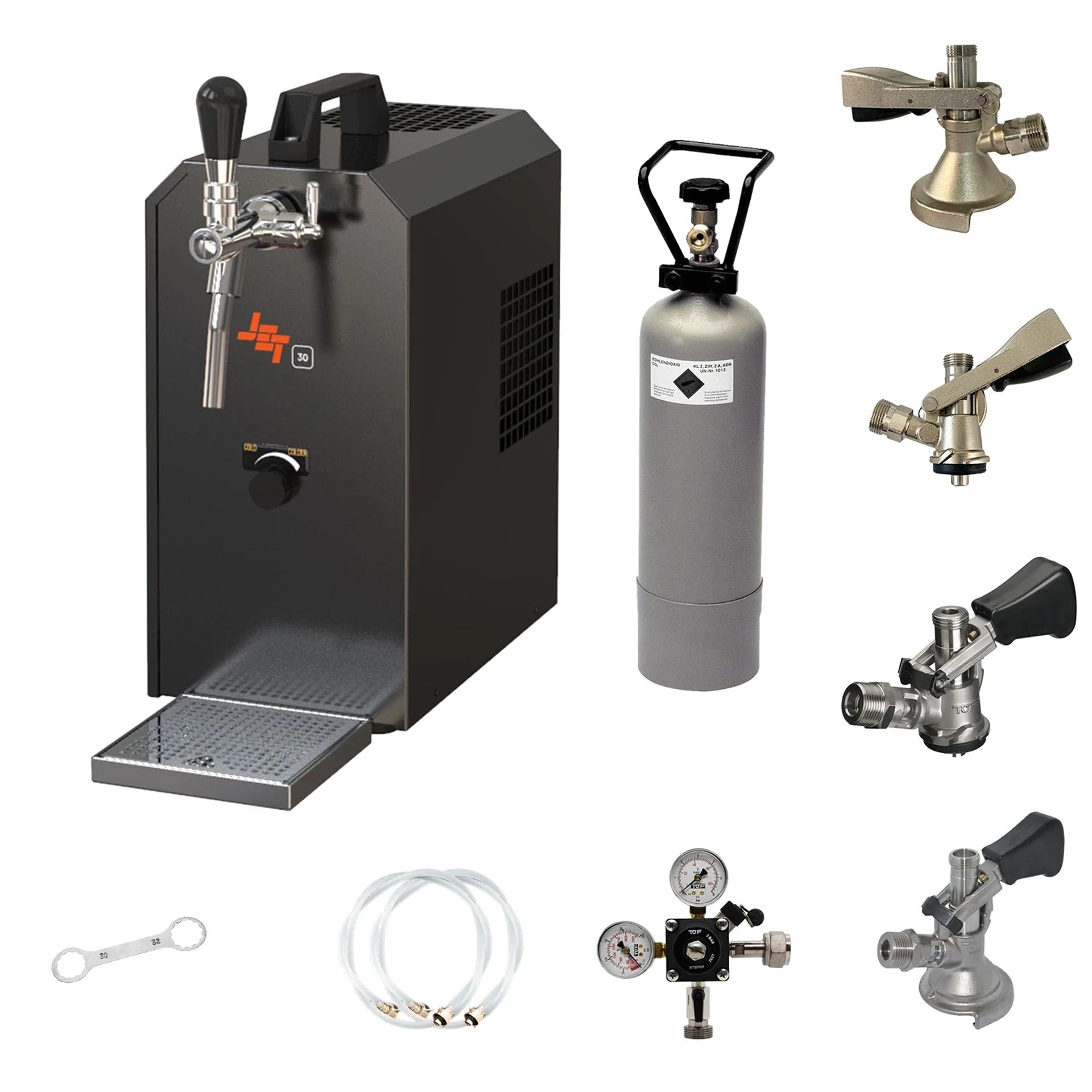 ich-zapfe Set completo – Impianto di spillo, impianto di spillatura per birra Jet 30, refrigeratore a 1 condotto, fino a 35 litri/h, testa di spillo: piatta