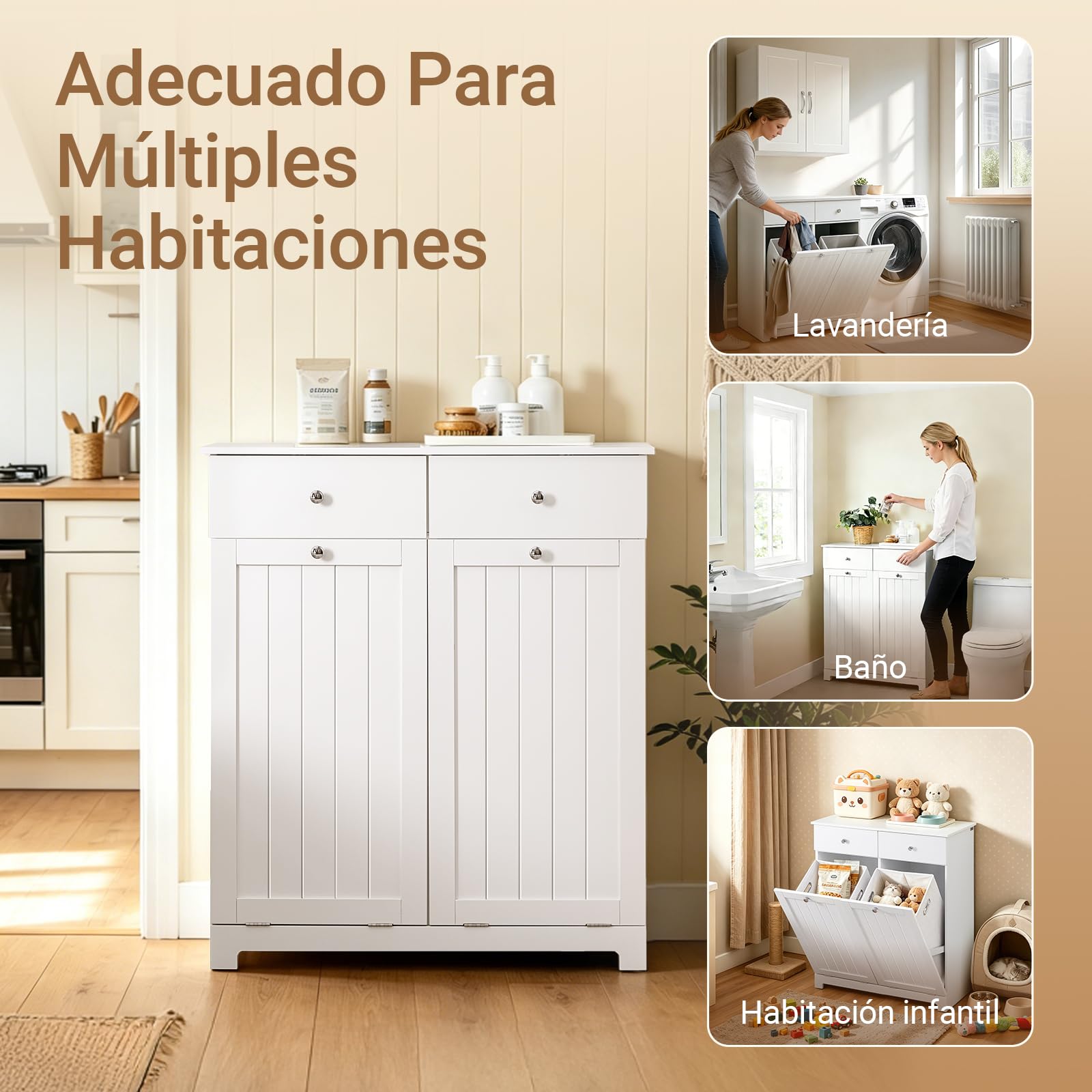 SoBuy Mueble Basura Cocina con Cubo de Basura Integrado, Organizador de Reciclaje con 2 Cajones y 2 Bolsas de 45L Mueble Auxiliar Cocina con Cierre Silencioso, Blanco 78x38x90 cm BZR33-II-W | Mueble de cocina MDF E1 para clasificación de residuos con 2 ca