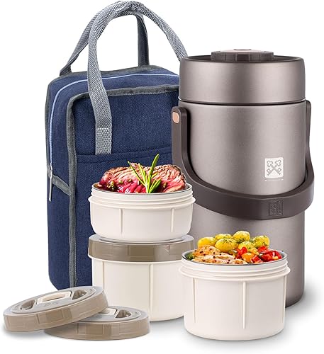 Miniatura 7 de GOLDEN KEY Termo de 77 onzas para comida caliente, Termos para Comida Caliente para adultos, termo apilable para alimentos calientes con 3