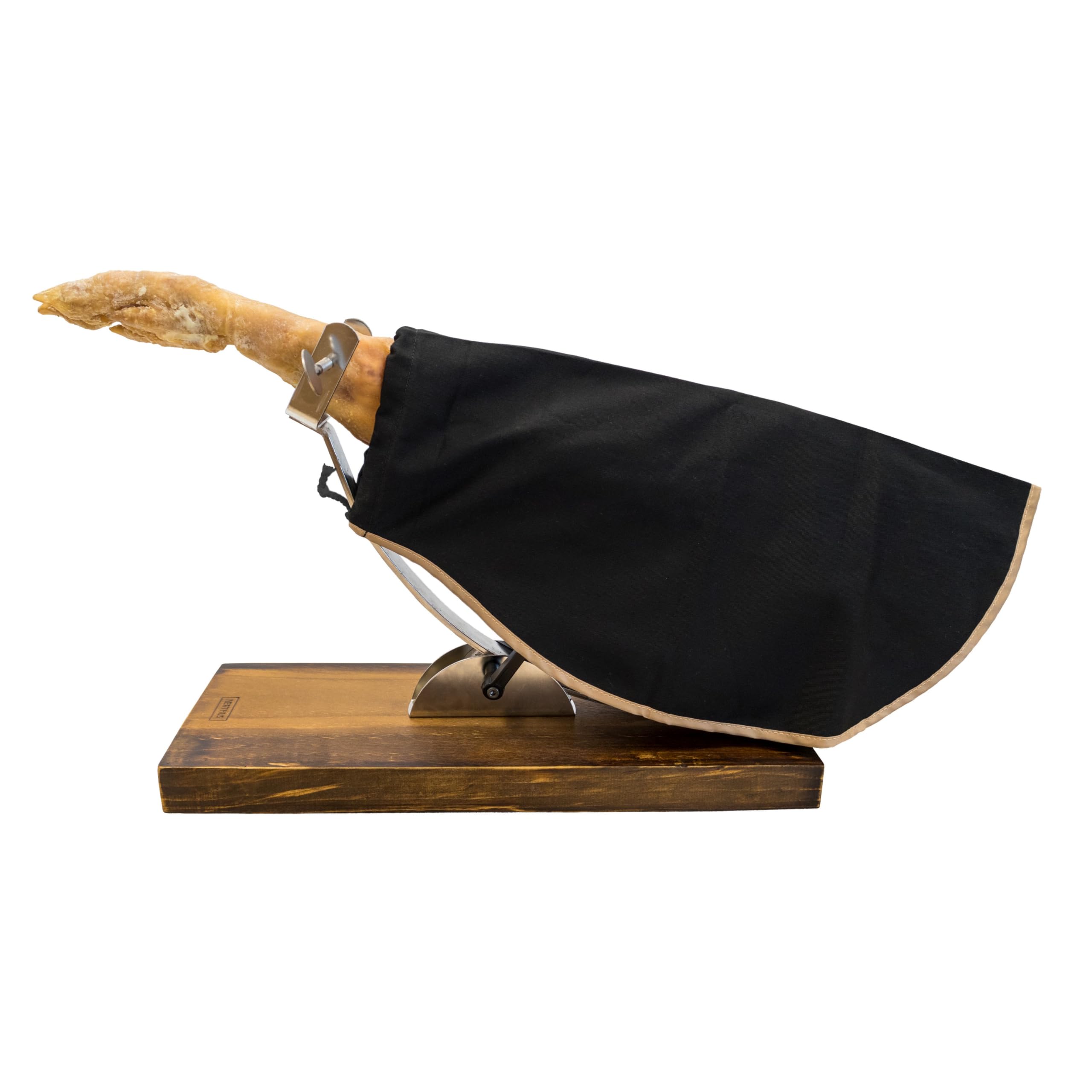 Nerthus FIJ 1449 set jamonero basculante con cabezal giratorio con base de acero inoxidable cubre jamón negro afilador manual y cuchillo jamonero