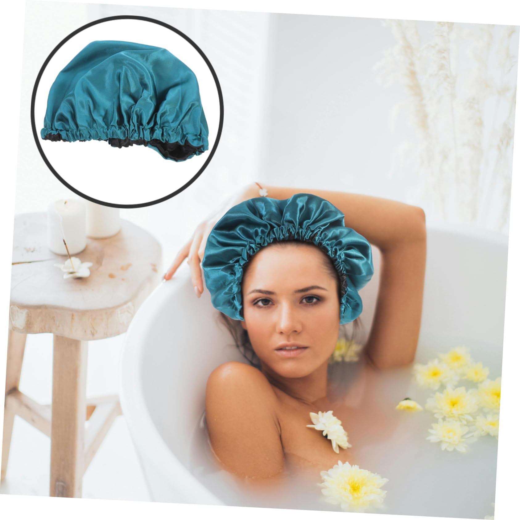 Healeved 5stücke Duschhaube Damen Elastische Wiederverwendbare Badekappe Für Frauen Stylische Haarabdeckung Aus Satin Für Haarlängen Und Dicken Universelle Passform Für Verschiedene