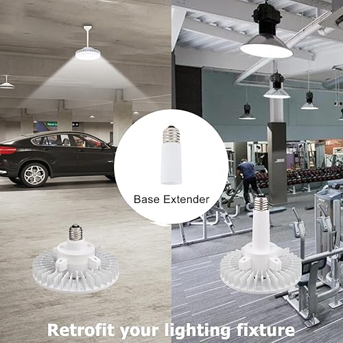 Miniatura 3 de dephen Bombilla LED UFO de 120 W con extensor de base Mogul E39, luz de maíz de alta bahía de 5700 K compatible con sensor de movimiento, repuesto
