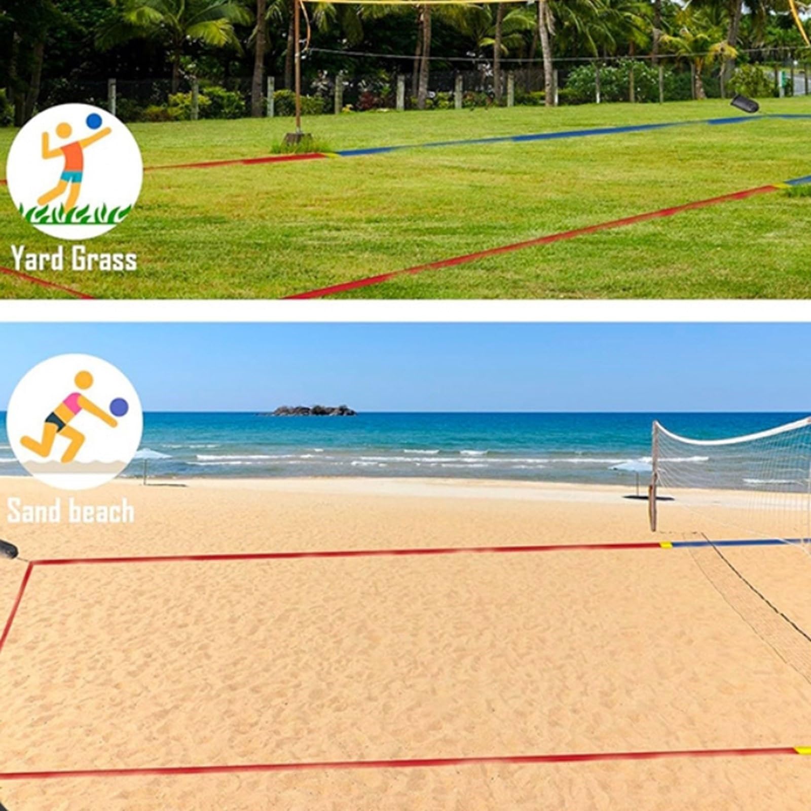 Xuancai Ligne de volleyball de plage avec clous de sol pour limites extérieures, courts, sangle marqueur durable de volleyball de plage avec clous de sol