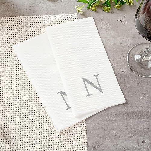 Miniatura 191 de Luxenap - Toallas de invitados de 15.8 x 7.9 pulgadas, 50 toallas de mano con letras plateadas, letra "P", fuente Sans Serif, servilletas de papel