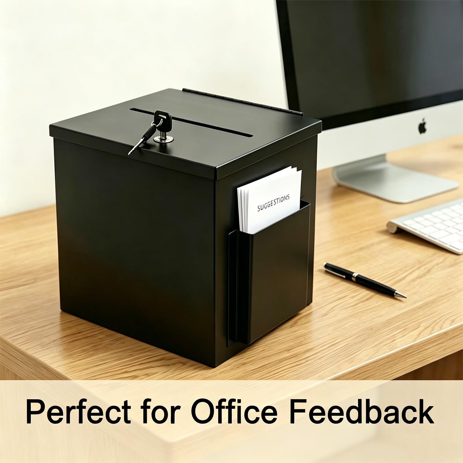 Metalowa skrzynka na zbiórki z możliwością zamknięcia z szerokim otworem i boczną kieszenią 2 klucze w zestawie do zamocowania na ścianie lub na blacie skrzynka na sugestie datki karty,Green