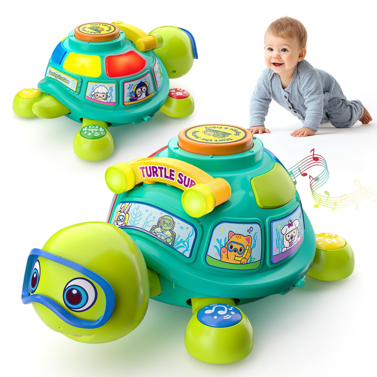 Musical Turtle Tummy Time Toy - Light-Up Developmental Infant Crawling Aid (6-12 Months)