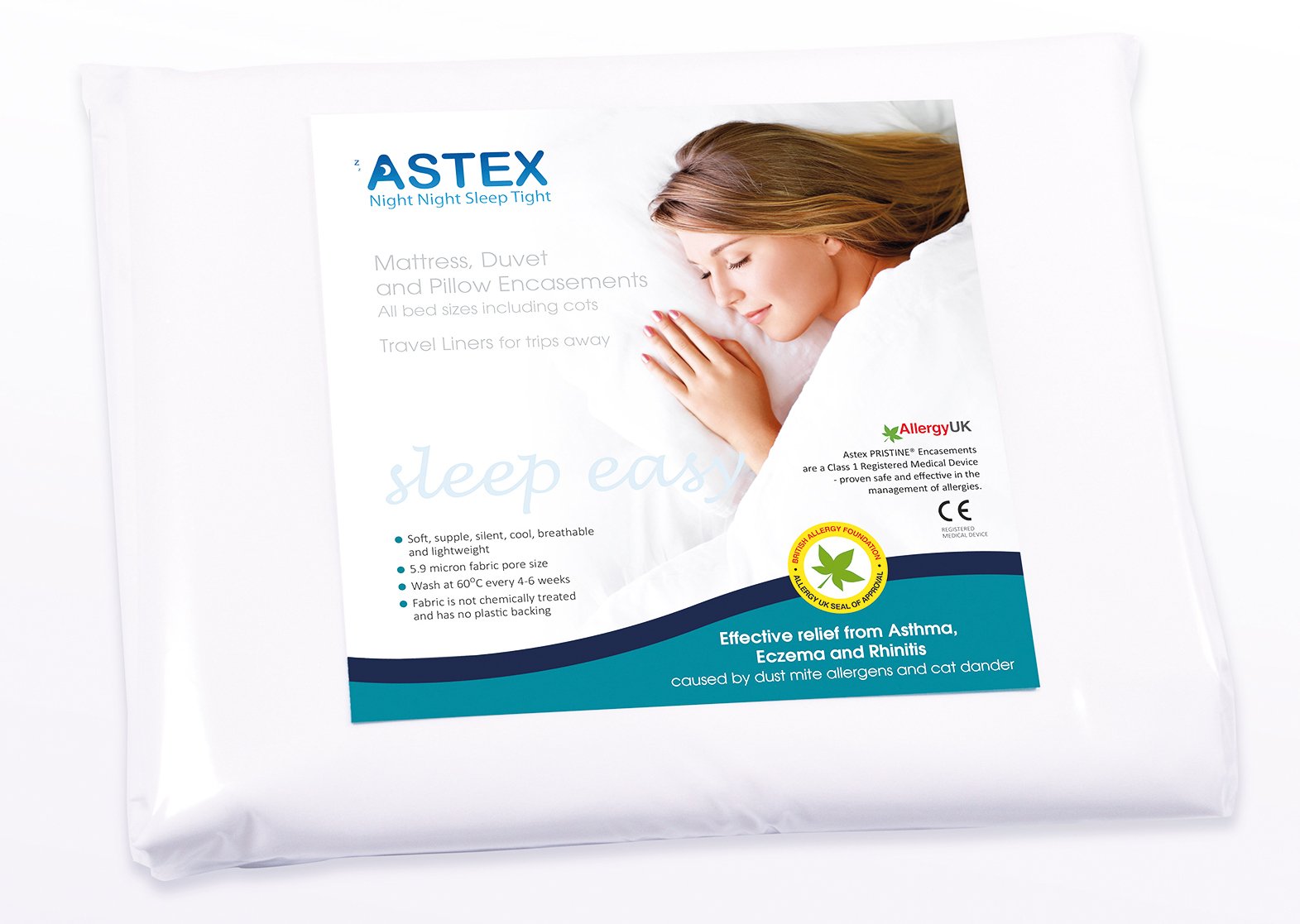 Astex ANTI ALLERGY Cot Mattress Encasement Zipped, house dust mite & bed bug proof protection. AllergyUK recommended.(60 x 120cm).