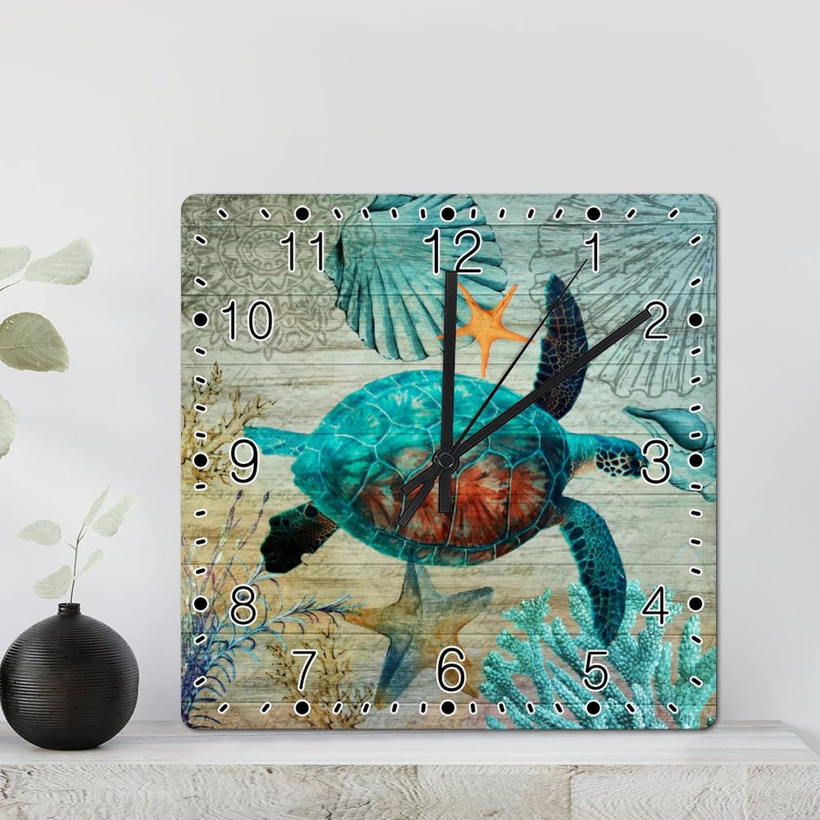 Horloge murale tortue de mer cadeau déco plage rétro pour salon