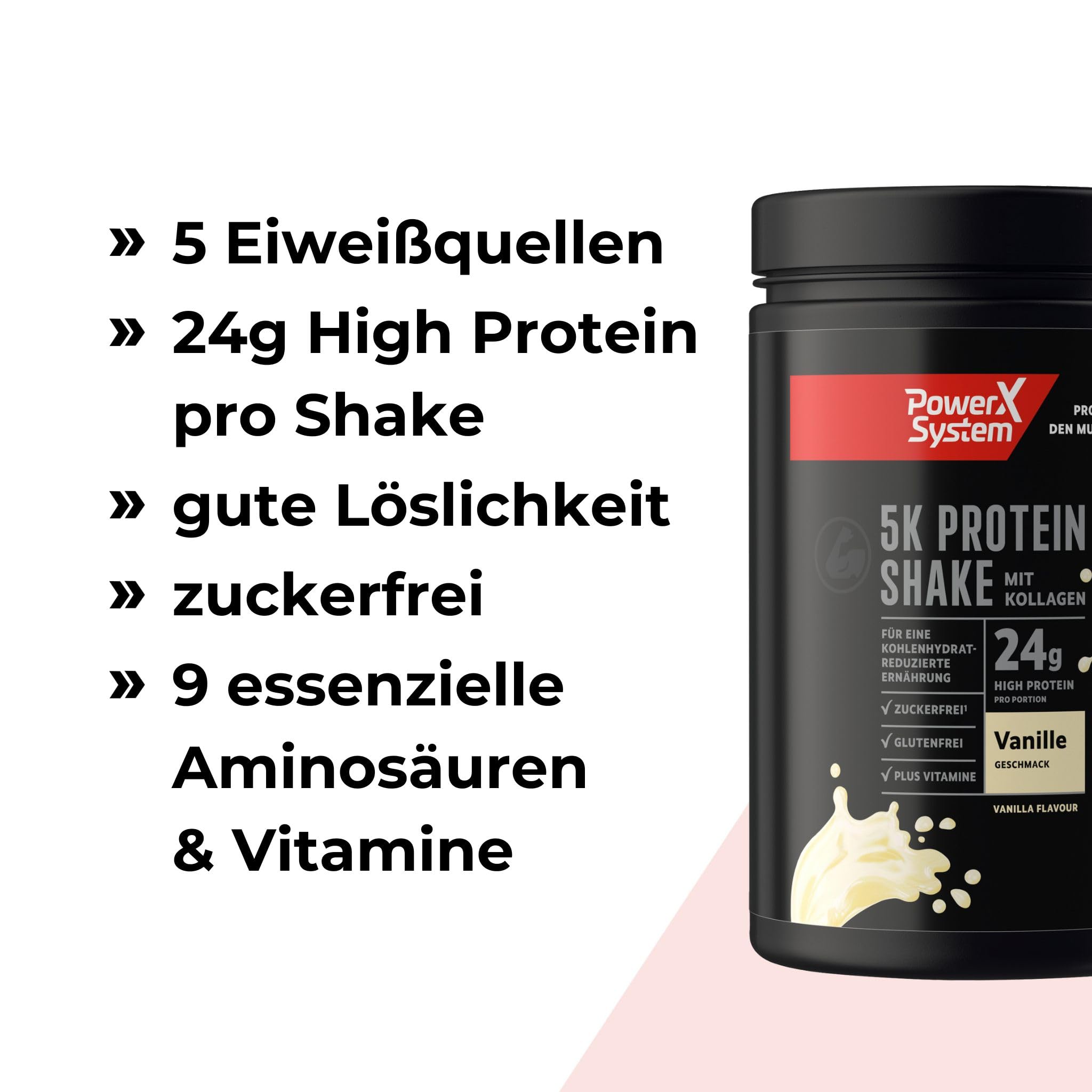 Power System 5K Protein Shake Vanille, Mehrkomponenten-Protein, 3 x 360 g