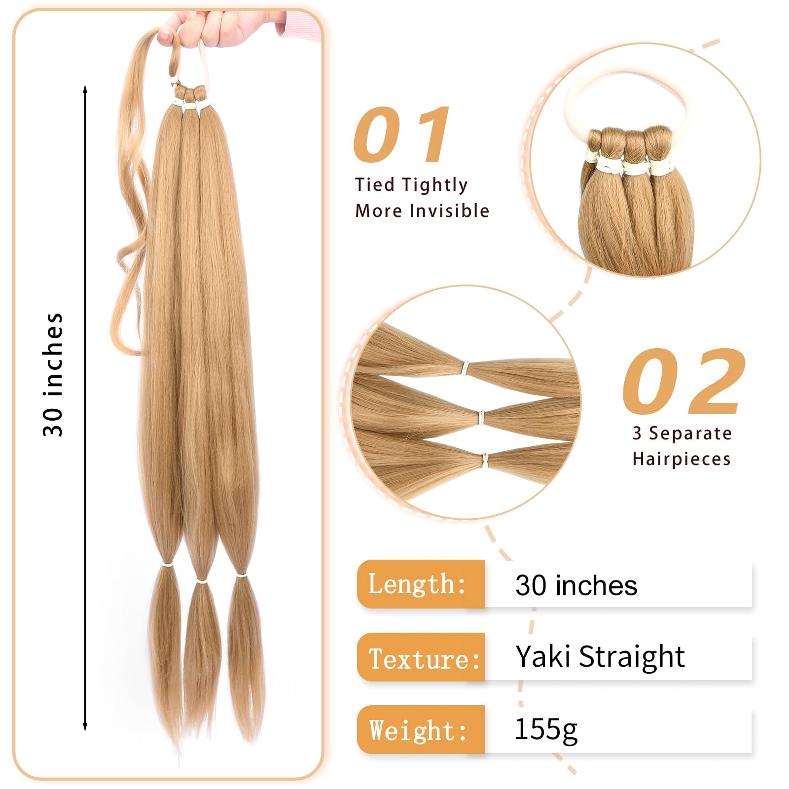 Gledola Long Braided Ponytail Extension 30 Inch Pre stretched Braiding Hair Extensions DIY Braid Ponytail Synthetic Hair Piece (Champagne - Image 3