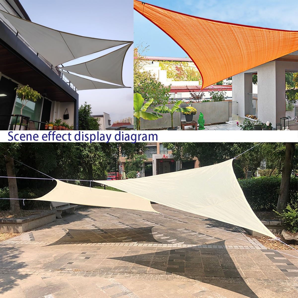 2mx2mx2m Sonnensegel Dreieck, Sonnensegel Wasserdicht 95% UV Schutz,für Terrasse,Garten、Balkon,mit 3 Befestigungsseilen,vielen Größen und Farben(Khaki, blau, grün) (Farbe : Beige, Größe : 6.56ftx6.5